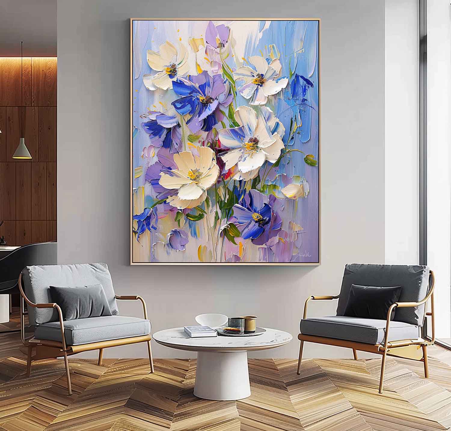 Abstract Flower Acrylic Painting On Canvas Original Floral Painting Large Lovely Textured Art Home Decor