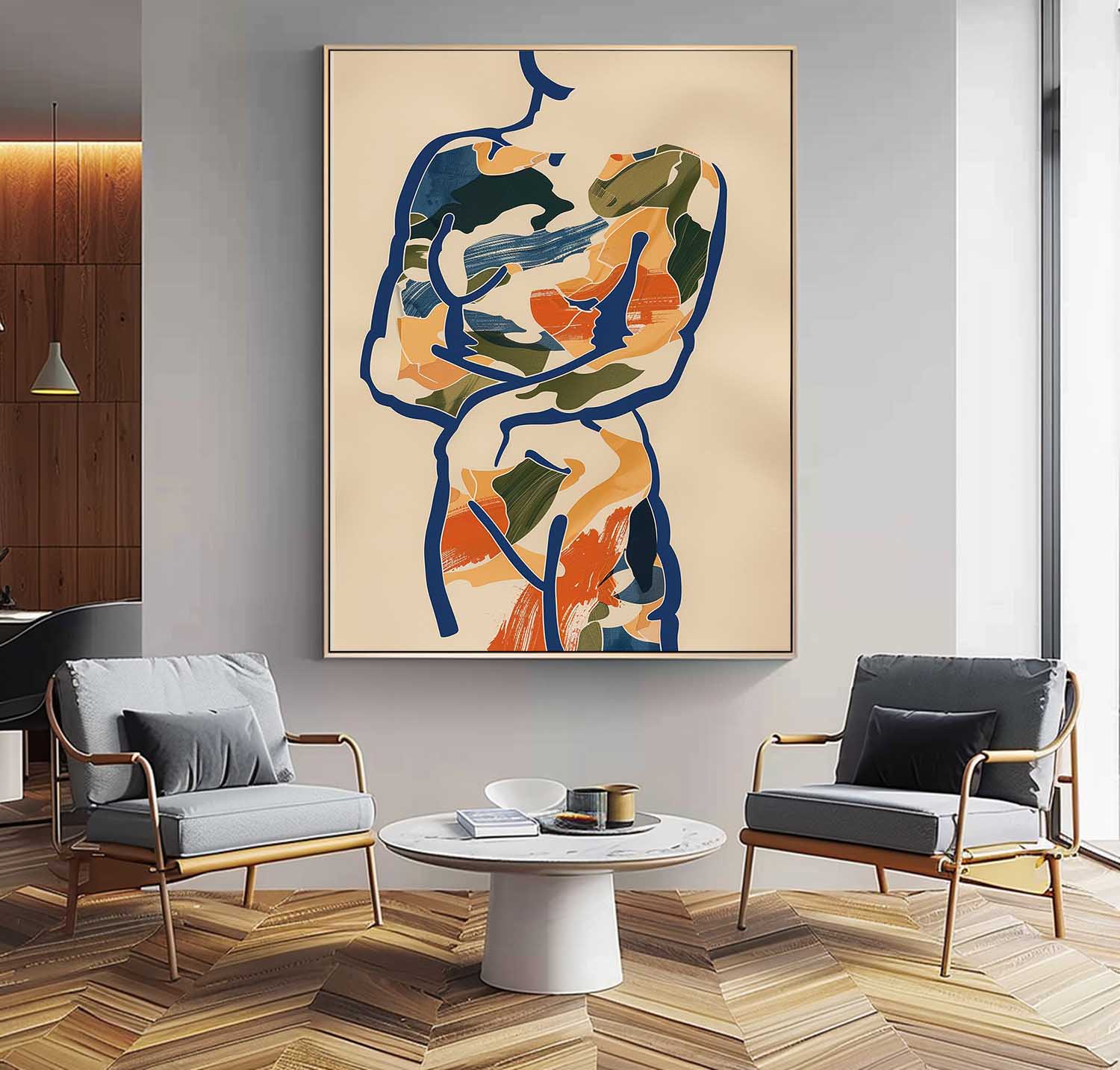 Original Abstract Body Line Outline Wall Art Figure Contour Acrylic Painting Minimalism Painting Framed