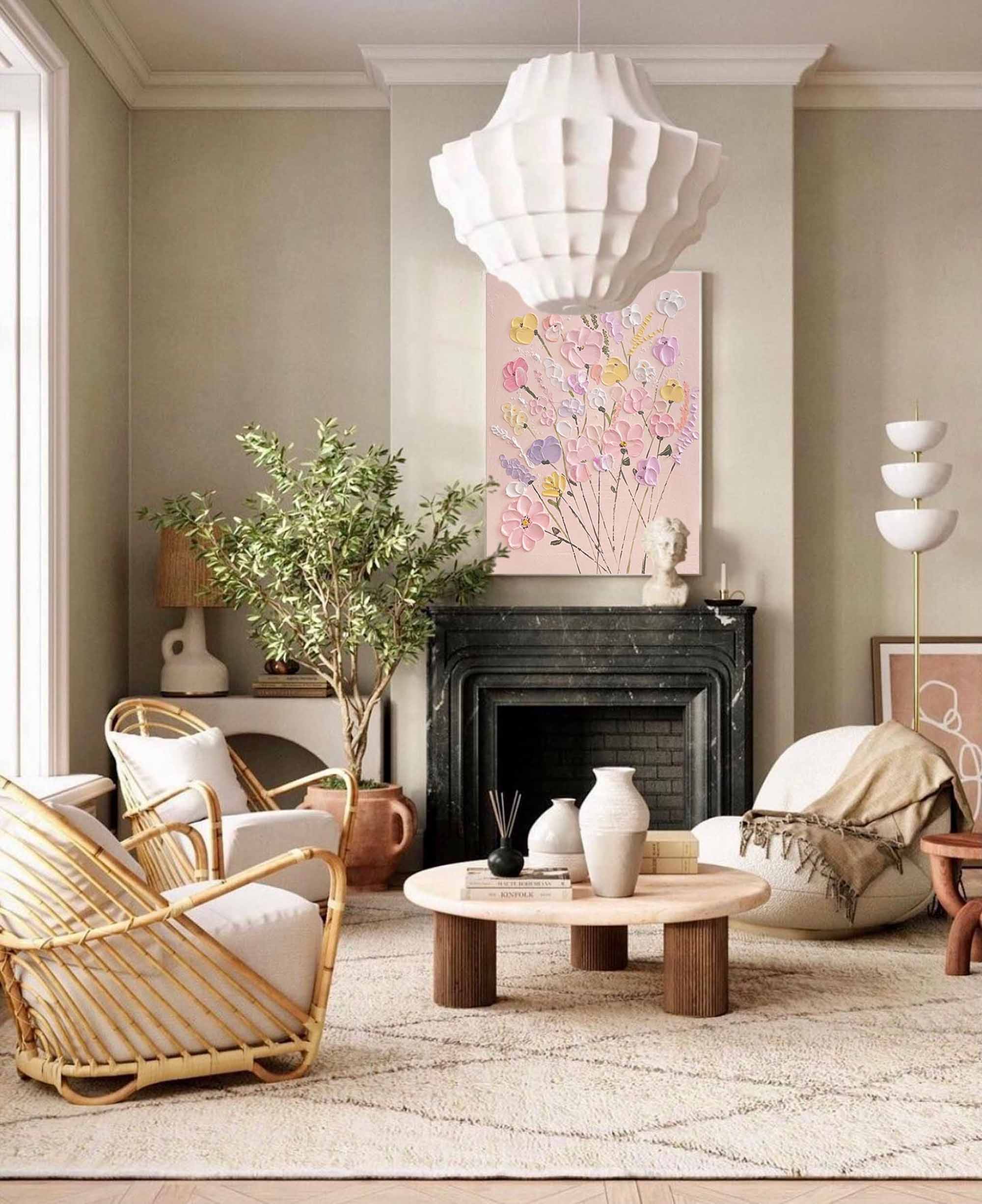 Modern Flowers Minimalist Oil Painting On Canvas Large Texture Flowers Acrylic Painting Original Flowers Wall Art Home Decor