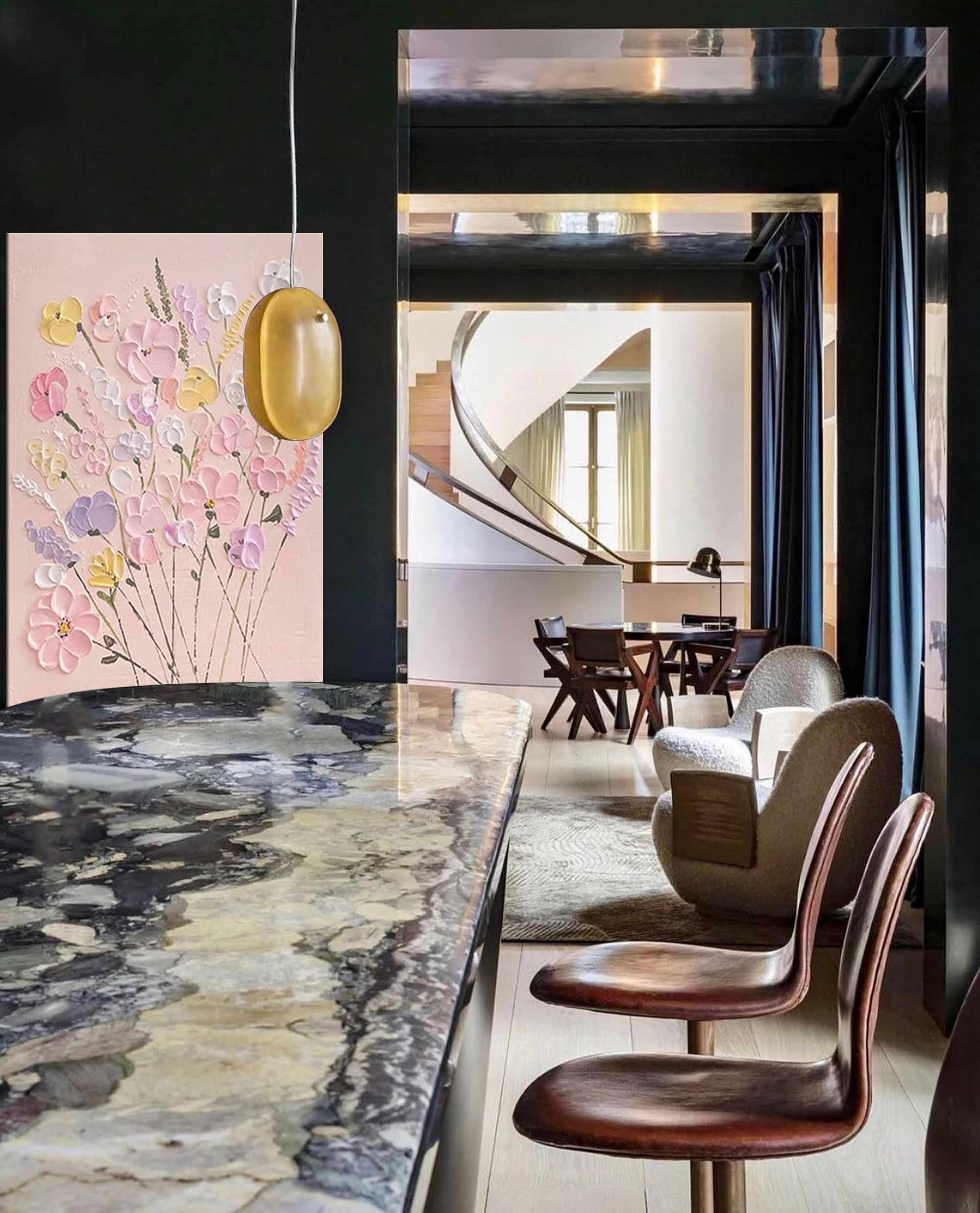 Modern Flowers Minimalist Oil Painting On Canvas Large Texture Flowers Acrylic Painting Original Flowers Wall Art Home Decor