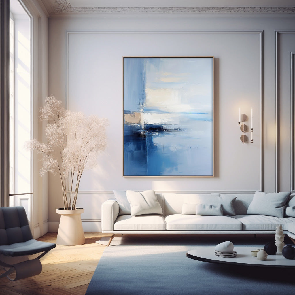 Cheap Blue Abstract Wall Art Large Contemporary Abstract Landscape Acrylic Painting On Canvas