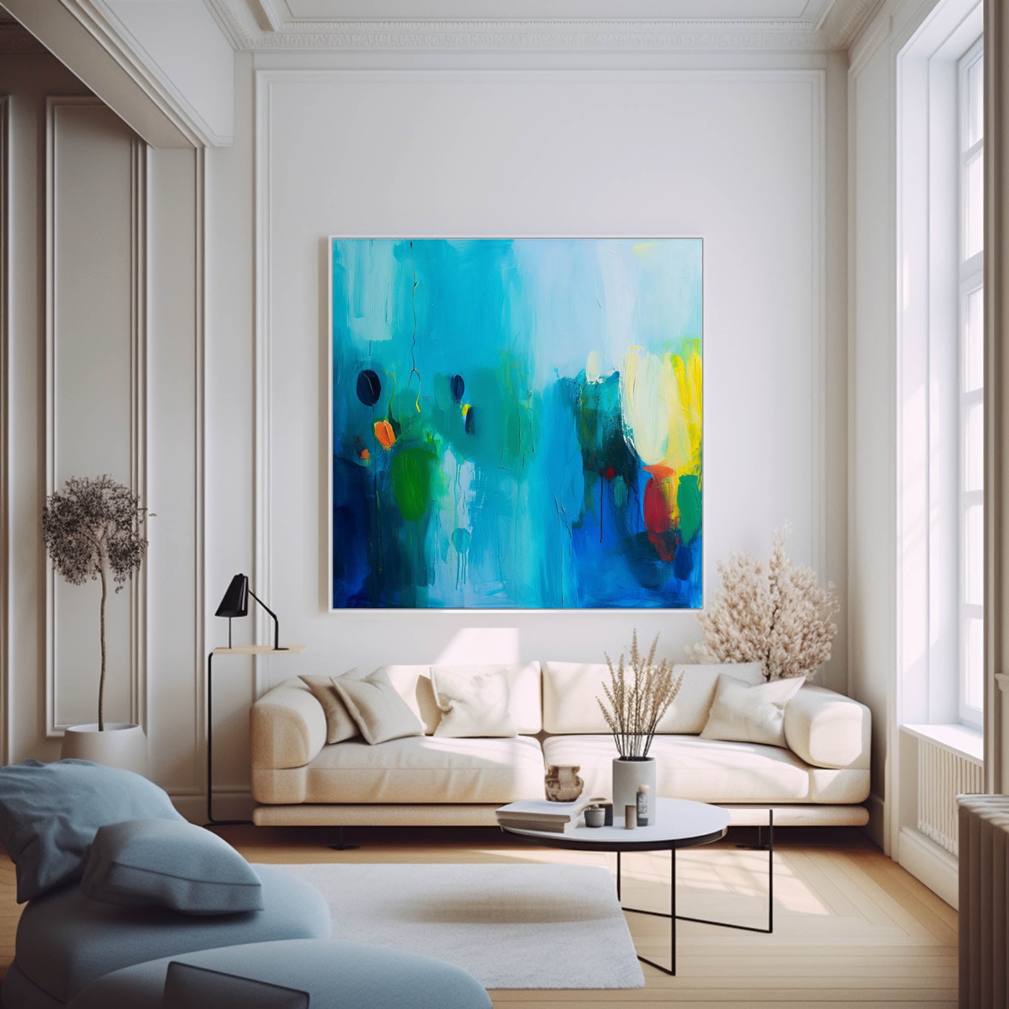 Colorful Square Abstract Texture Oil Painting Bright Blue Large Acrylic Painting On Canvas Original Modern Wall Art Home Decor