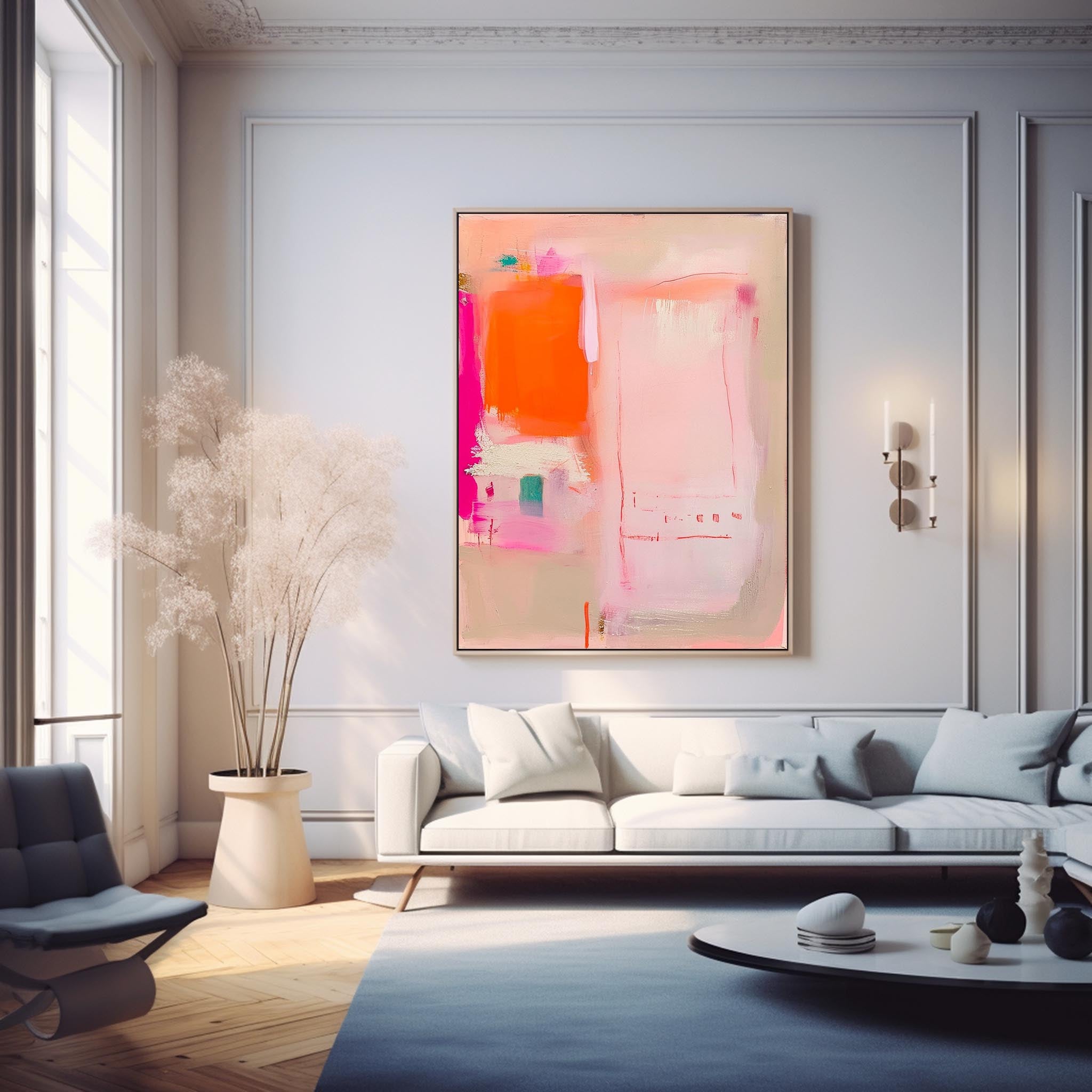 Modern Vibrant Pink Quality Large Art Famous Abstract Artwork Original Oil Painting On Canvas Home Decor