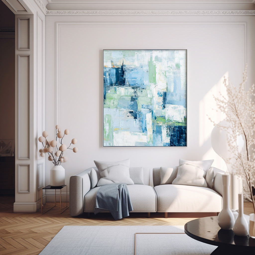 Square Abstract Fine Art Canvas Bright Blue Original Modern hand painted wall art Home Decor