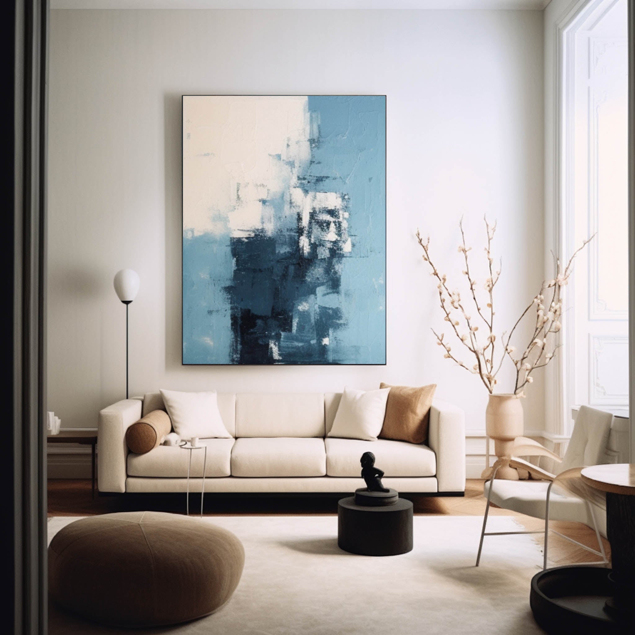 Blue Modern Texture Wall Art Large Original Abstract Oil Painting On Canvas For Living Room