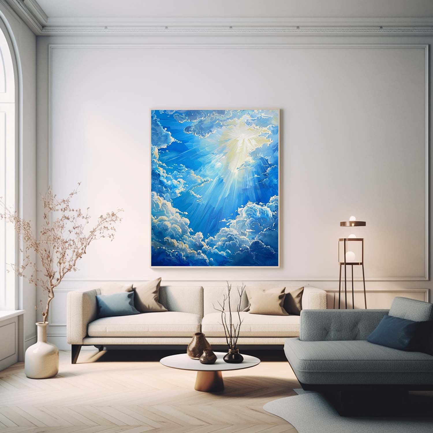 Bright Blue Cloudiness Texture Large Cloud Painting On Canvas Abstract Cloud Oil Painting Living Room