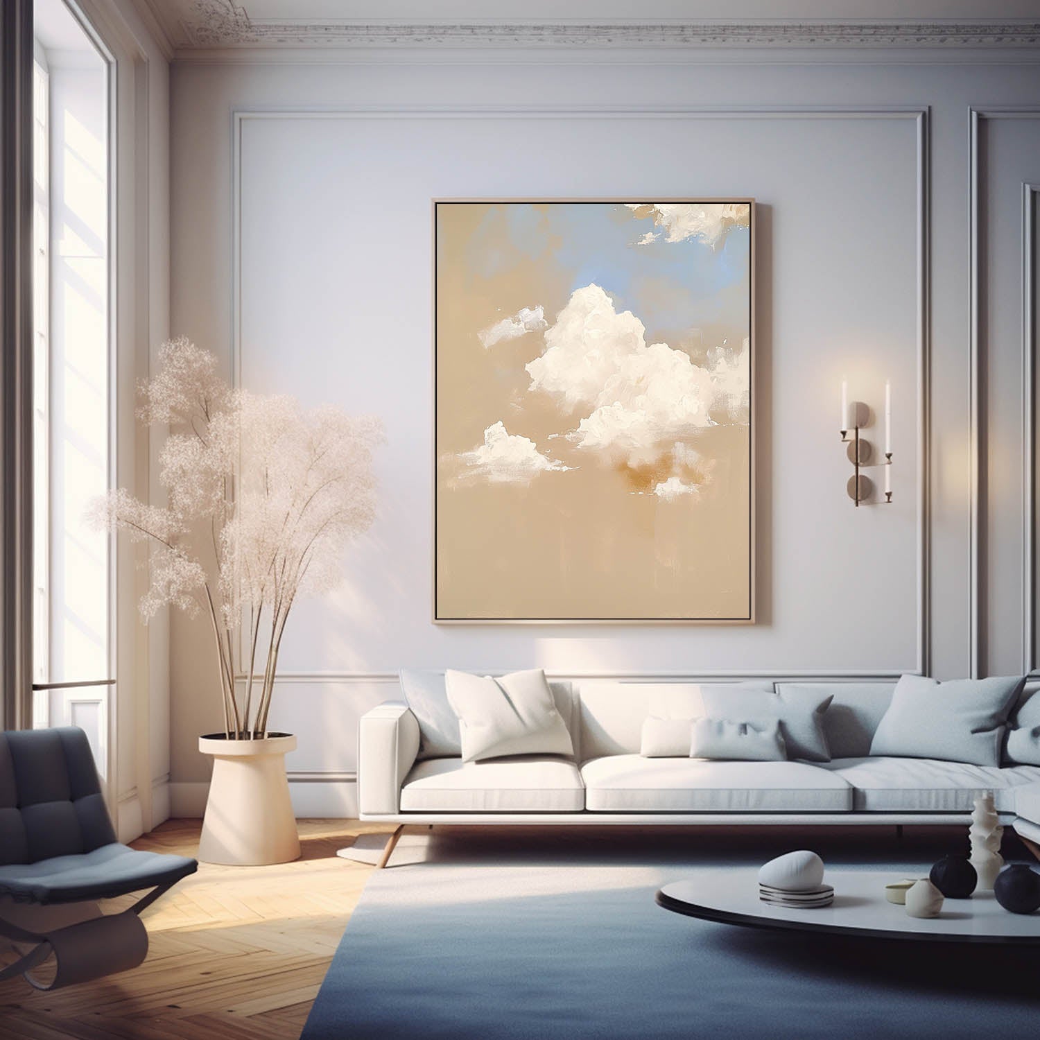 Large Cloud Painting On Canvas Abstract Cloud Oil Painting Warm Color Cloudiness Texture Framed Artwork