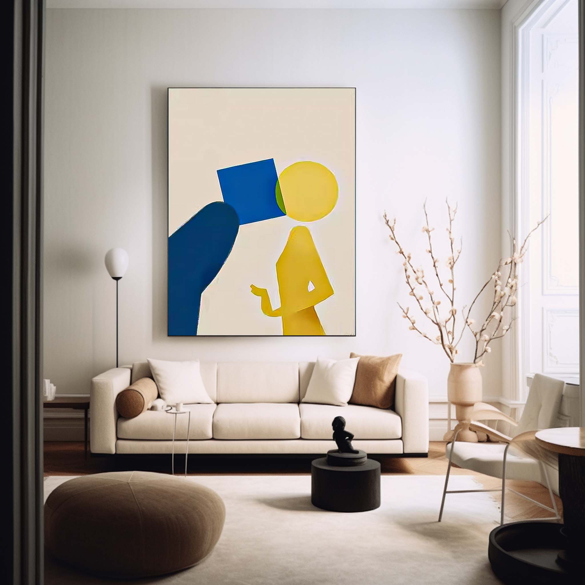 Original Hand-Painted Artwork Large Cute Little Guy Wall Art Minimalist Abstract Canvas Oil Painting