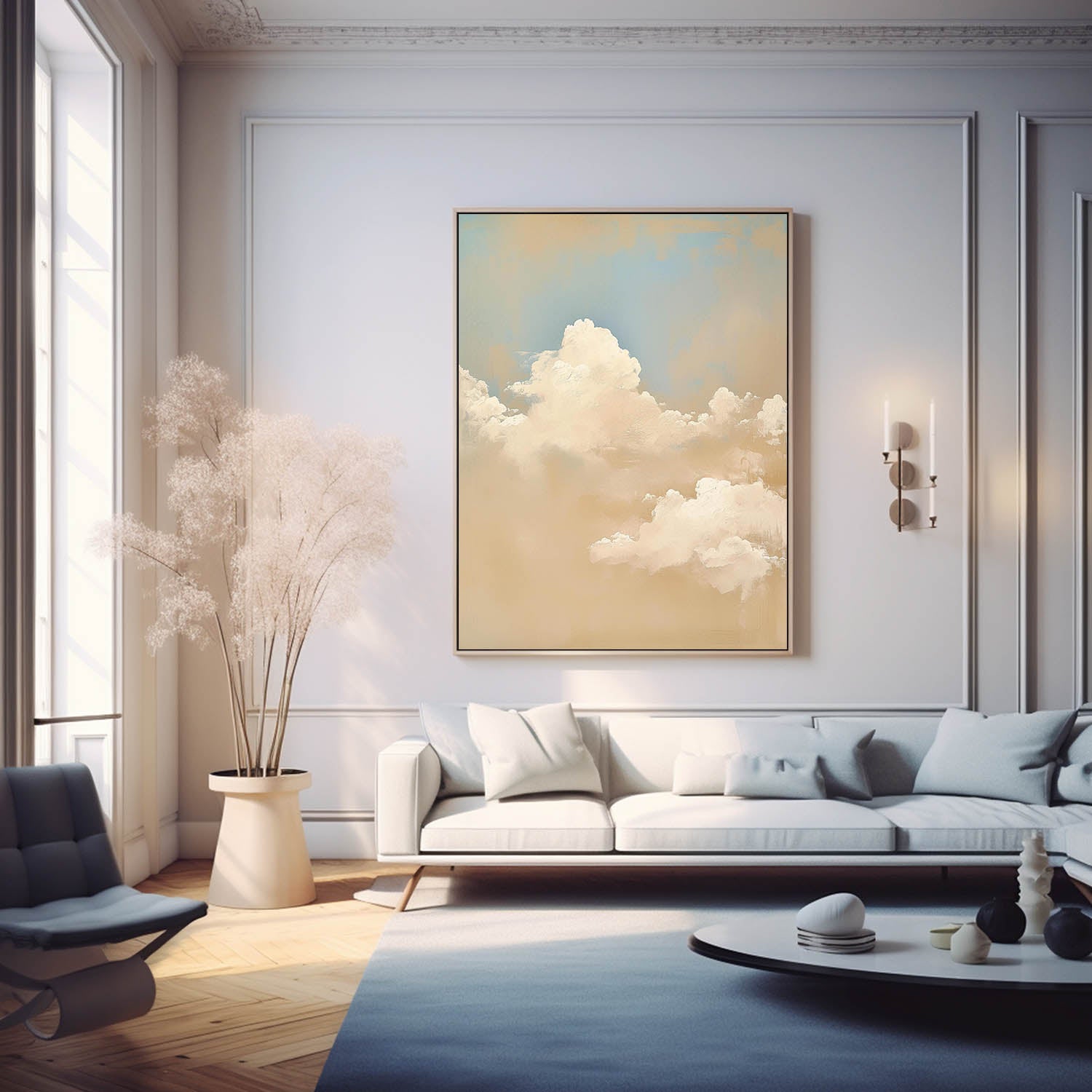 Abstract Cloud Oil Painting Warm Yellow Cloudiness Texture Large Cloud Painting On Canvas For Living Room