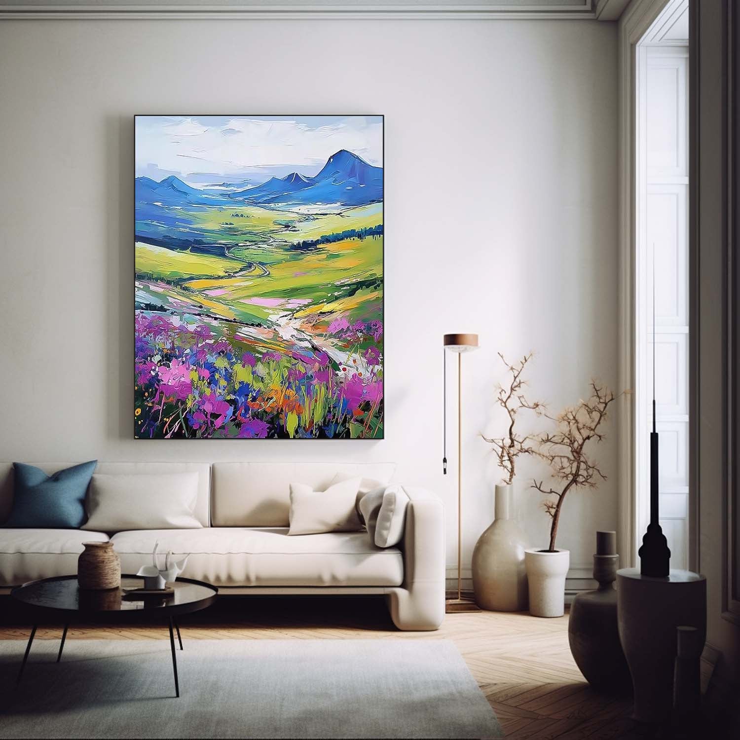 Impressionism Between Mountains And Fields Wall Art Large Landscape Abstract Acrylic Painting On Canvas