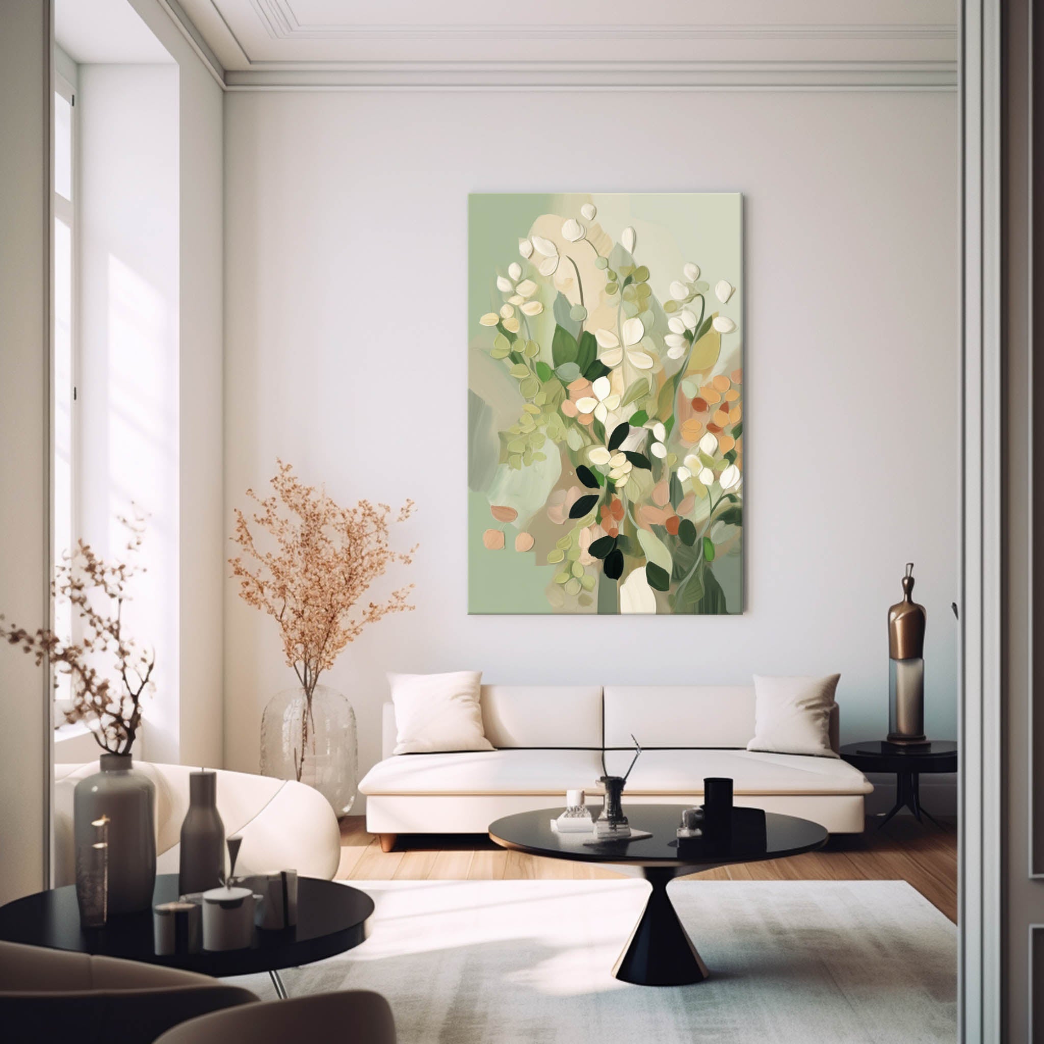 Texture Vibrant Green Long Version Large Abstract Oil Painting Original Flower Wall Art For Living Room