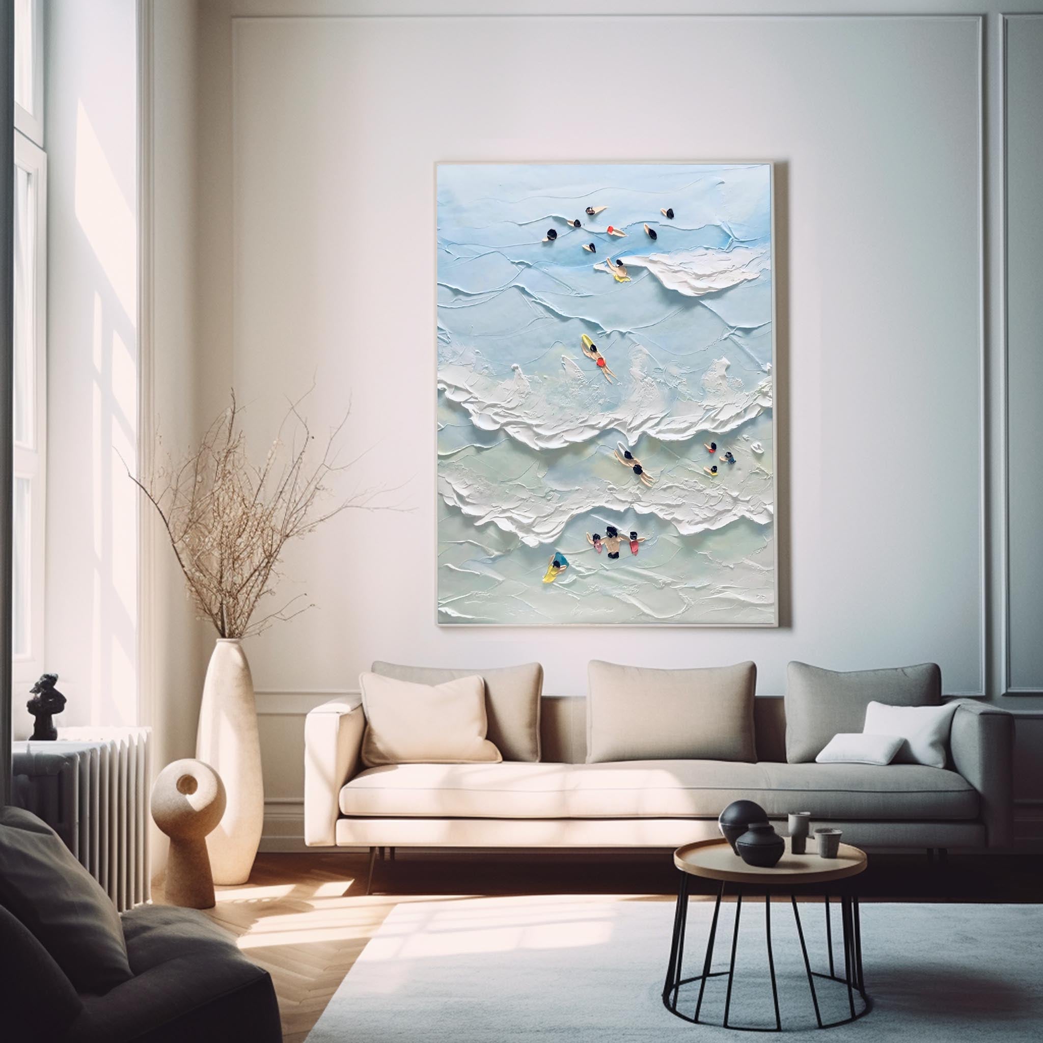 Swim Texture Ocean Abstract Oil Painting Large Ocean Original Blue Painting On Canvas Modern Wall Art Living Room Decor