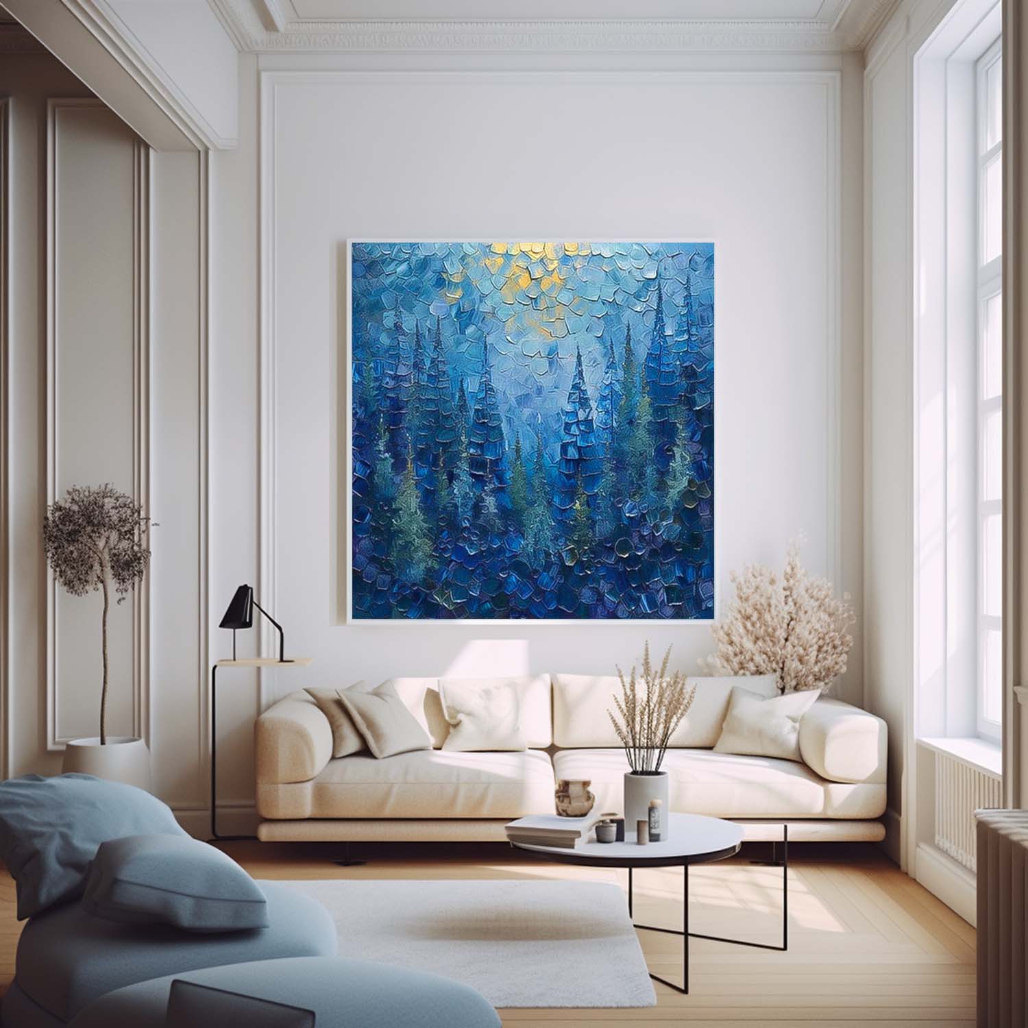 Blue Abstract Forest Acrylic Painting On Canvas Modern Texture Tree Oil Painting Grove Wall Art Home Decor