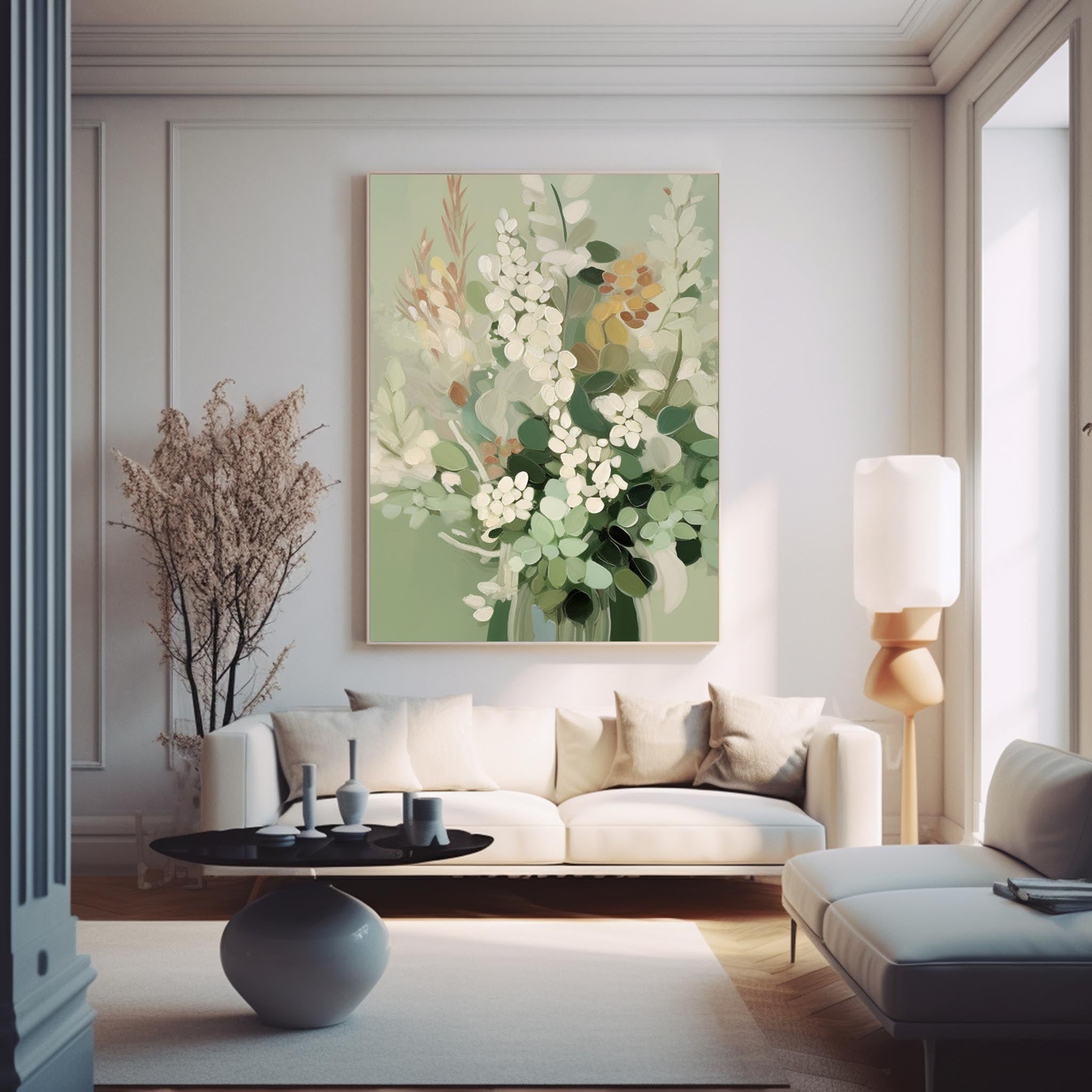 Large Textured Modern Floral Oil Painting On Canvas Home Warm Green Floral Acrylic Painting Original Flower Wall Art Decor