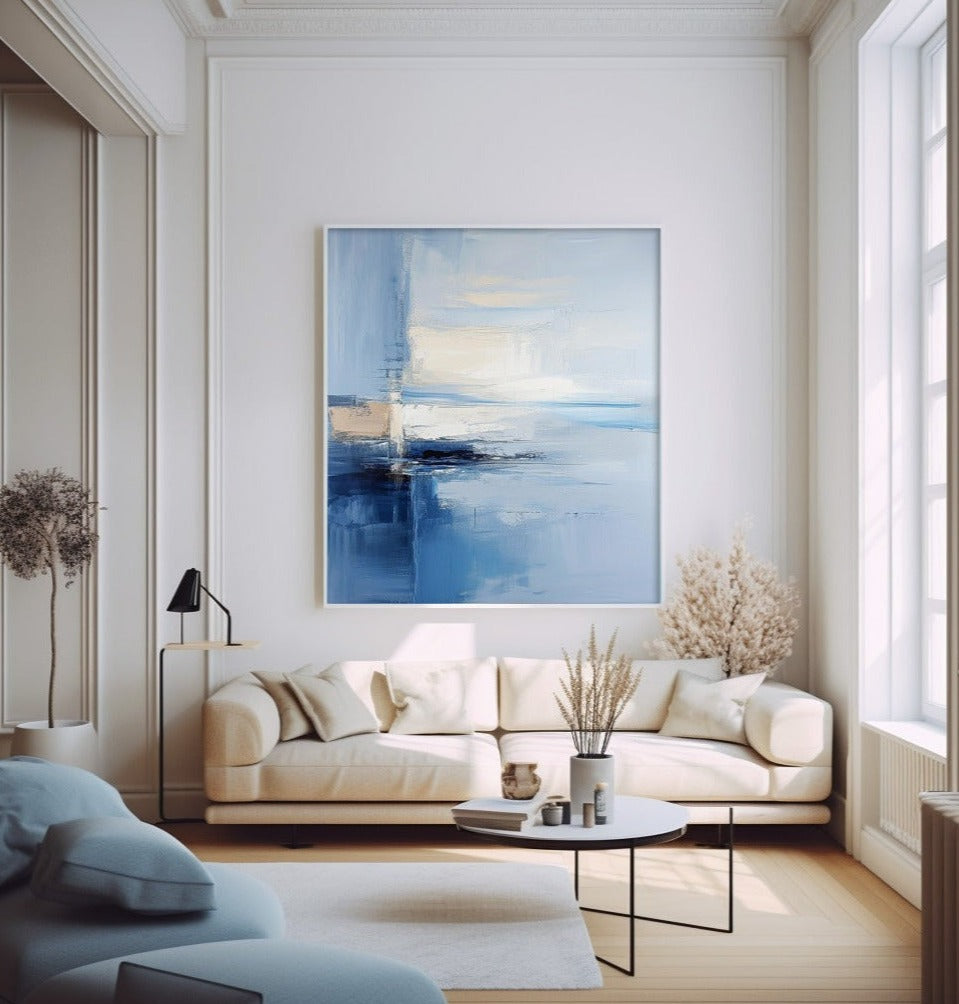 Original Blue Abstract Wall Art Big Modern Abstract Oil Painting Contemporary Art