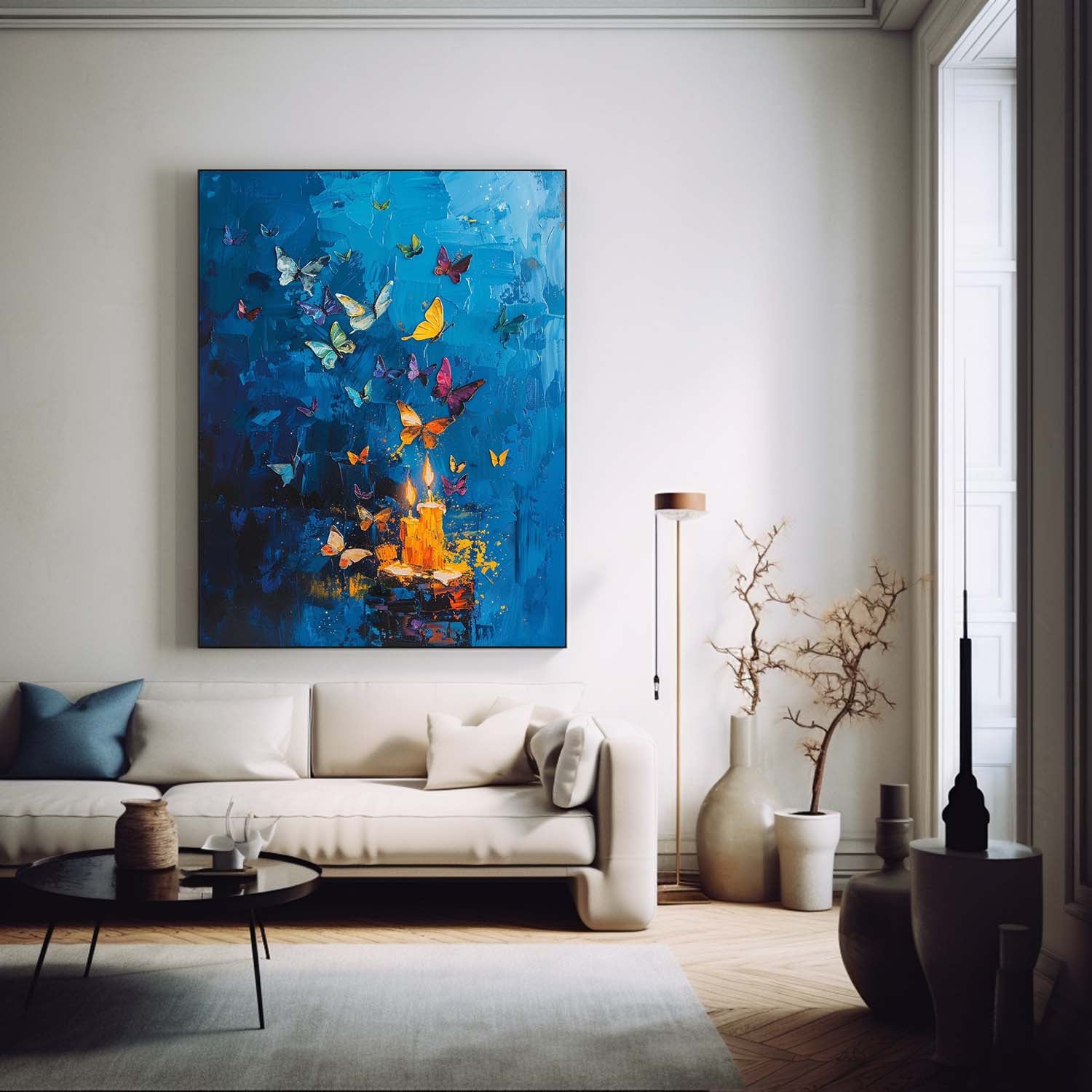 Original Artwork Abstract Still Life Painting Butterfly By Candlelight Acrylic Painting On Canvas Home Decor