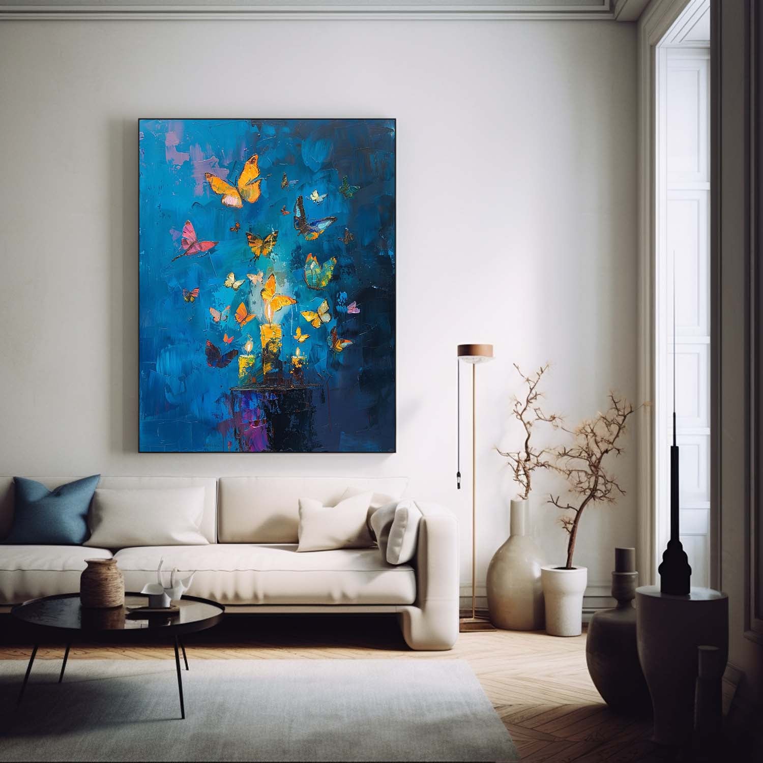 Original Artwork Abstract Still Life Painting Butterfly By Candlelight Acrylic Painting On Canvas For Living Room
