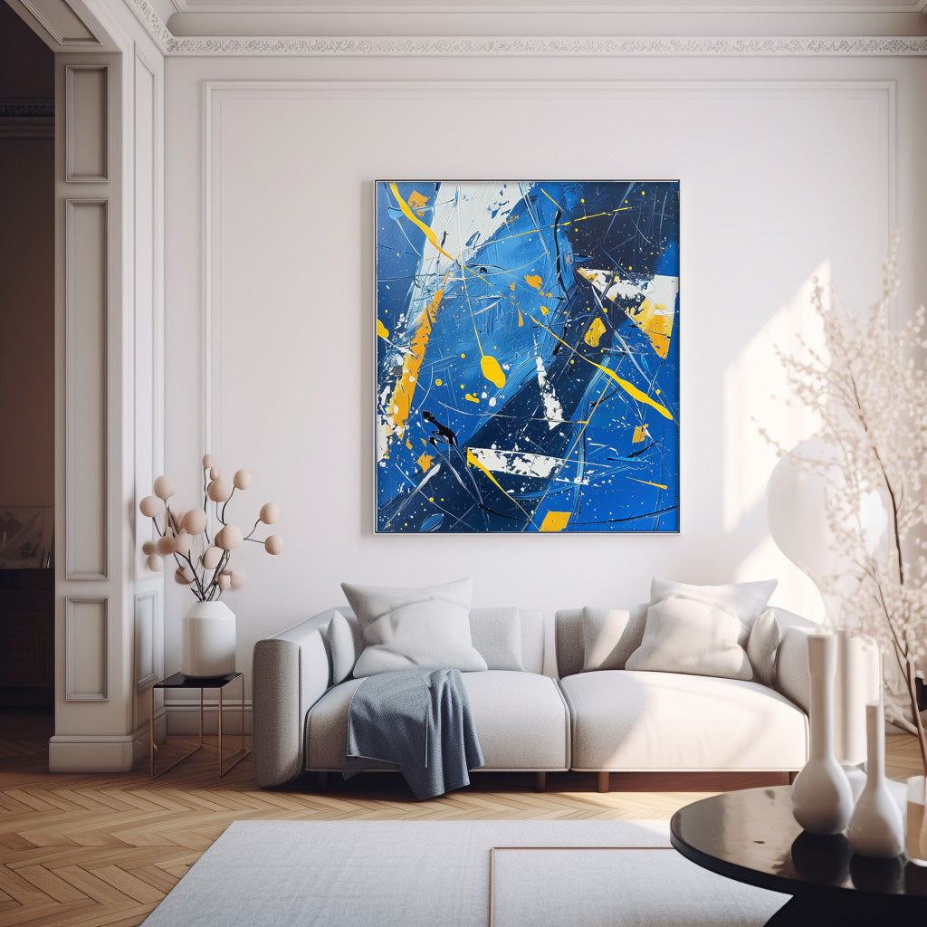 Warm Blue Square Graffiti Acrylic Painting Canvas Great scraper Abstract Art Original Painting Home Decor