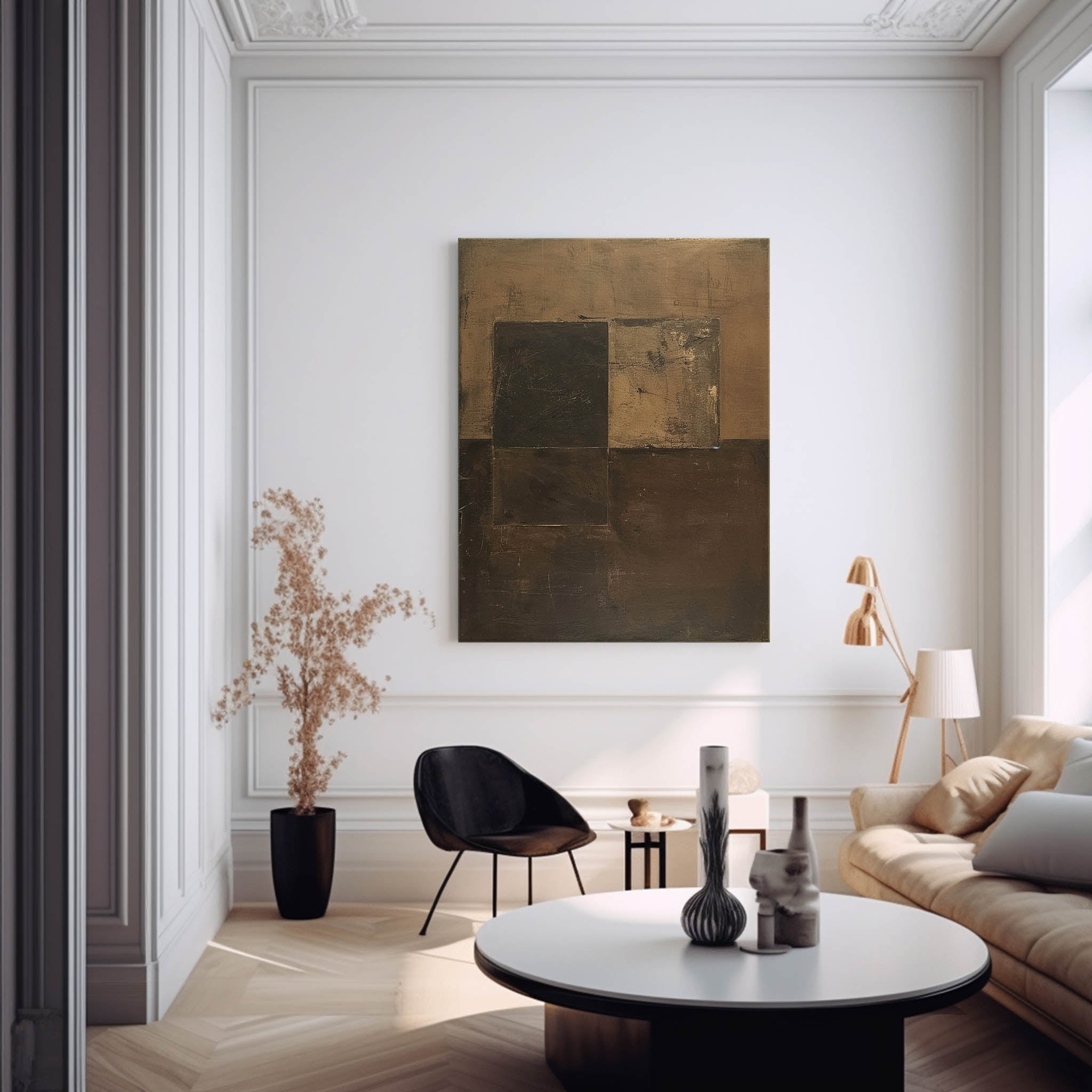 Brown Modern Minimalist  Wall Art Large Original Abstract Oil Painting On Canvas For Living Room