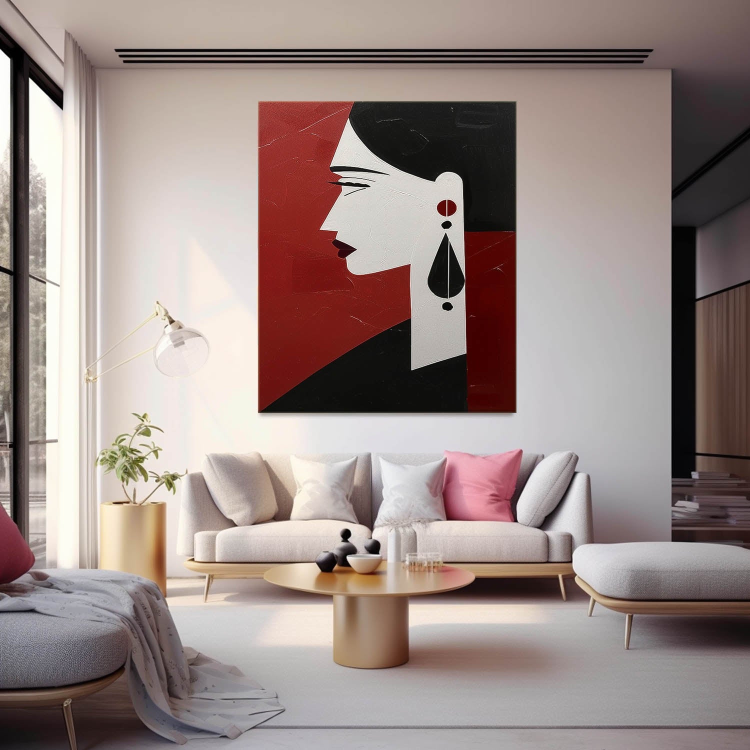 Handmade Canvas Lady Painting Custom Women Portrait Painting Face Art Vertical Minimalism Original Wall Art
