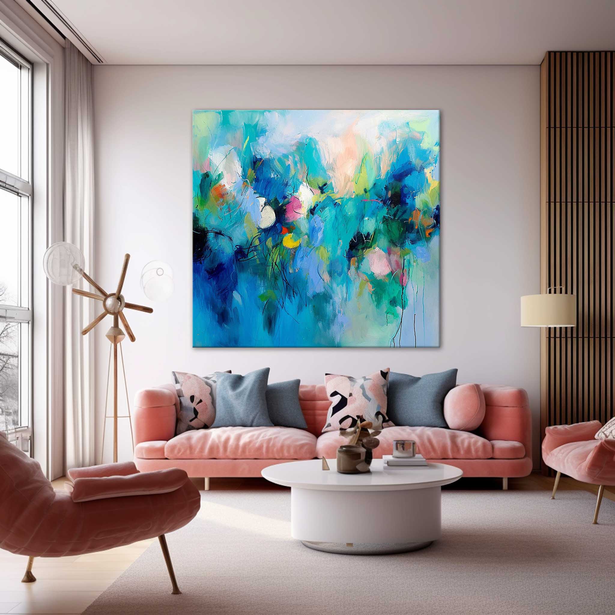 Original Wall Art Contemporary Abstract Oil Painting New Blue Abstract Painting  Home Decor