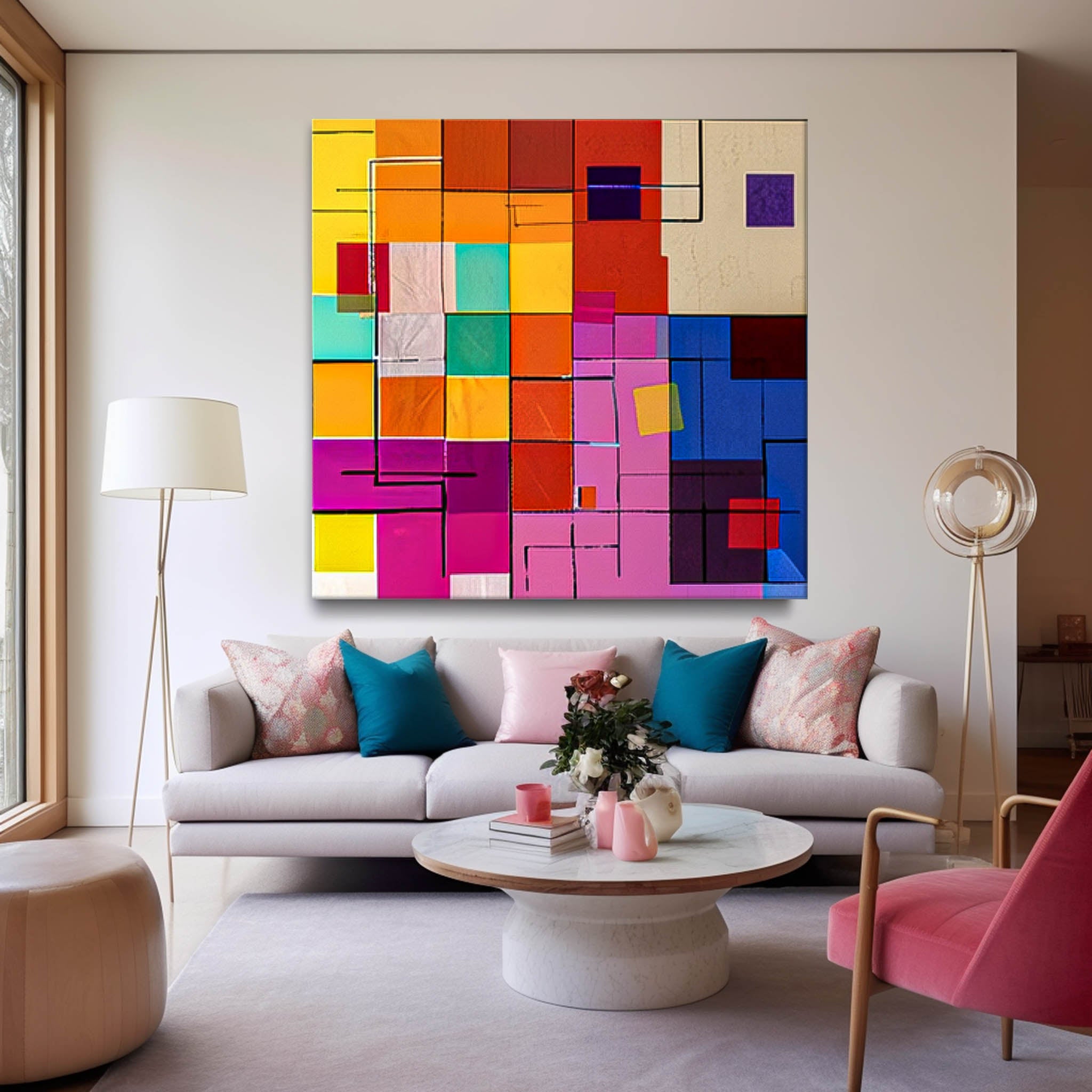 Geometry Square Wall Art Original Abstract Painting For Sale Colorful Painting Canvas For Living Room