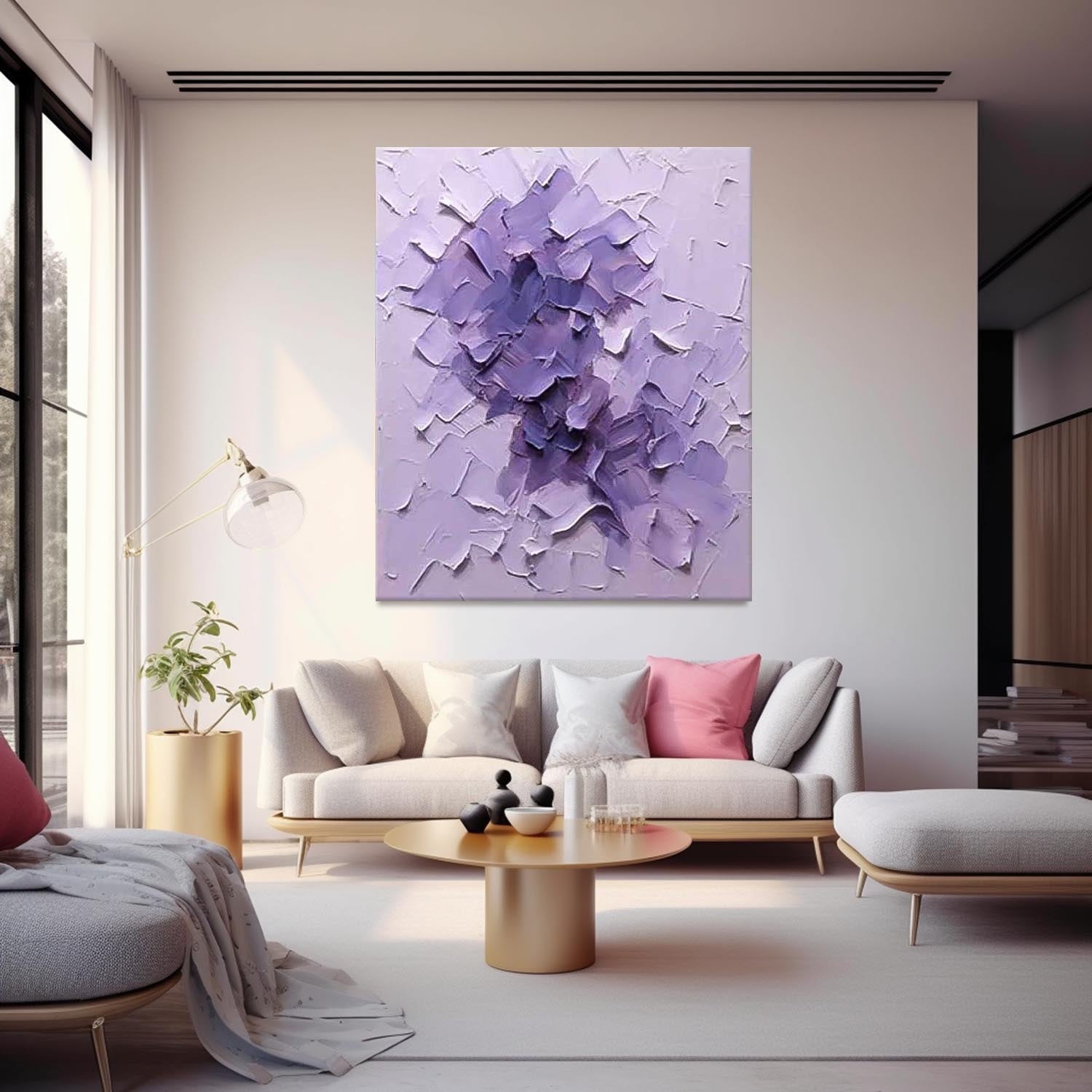 Large Modern Acrylic Painting On Canvas Purple Texture Color Block Abstract Oil Painting Original Artwork Decor