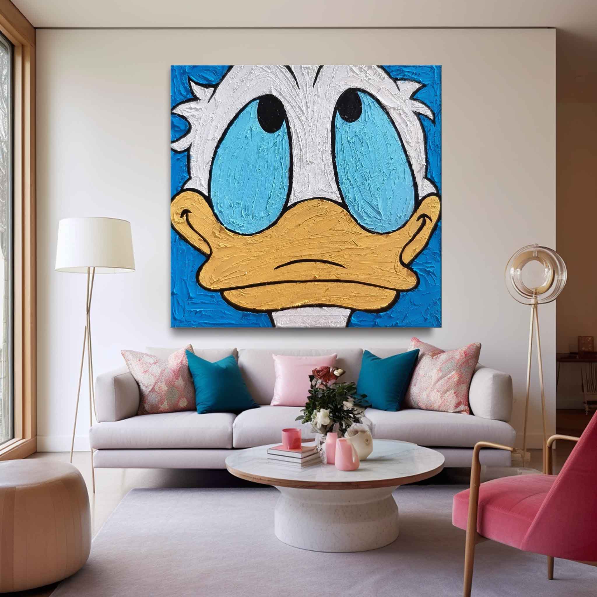 Original Graffiti Disney Characters Painting Canvas Square Donald Duck Abstract Wall Art Large Artwork