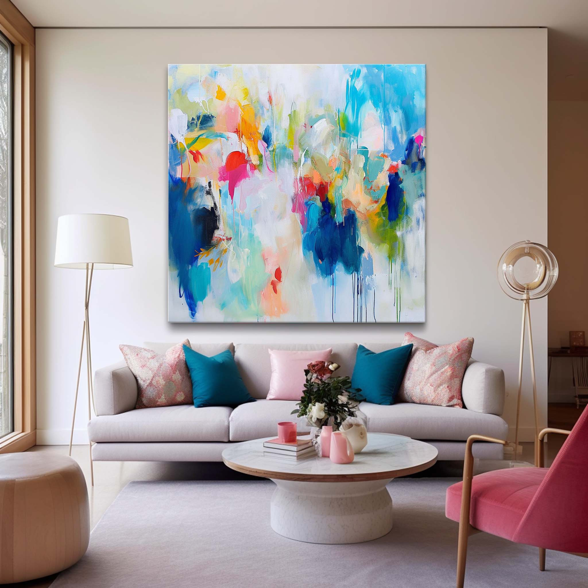 Colorful Original Hand Painted Wall Art Square Abstract Fine Art Canvas Contemporary Abstract Art For Sale