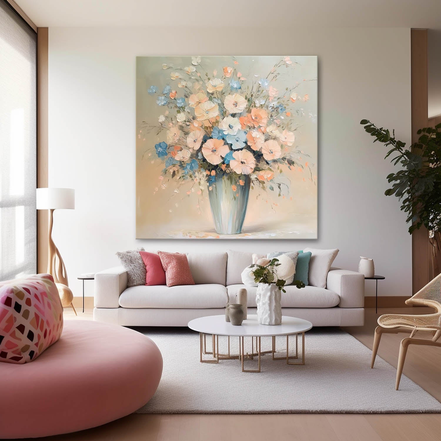 Original Exquisite Vase Art Large Textured Flower Painting Contemporary Blossom Wall Art For Living Room