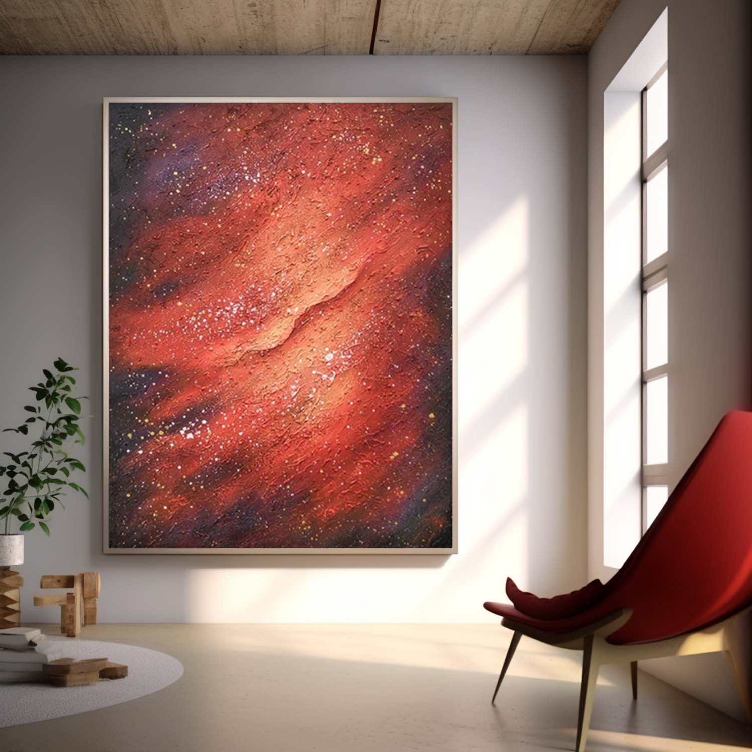 Texture Red Starry Sky Abstract Oil Painting Large Acrylic Painting On Canvas High Quality Original Artwork