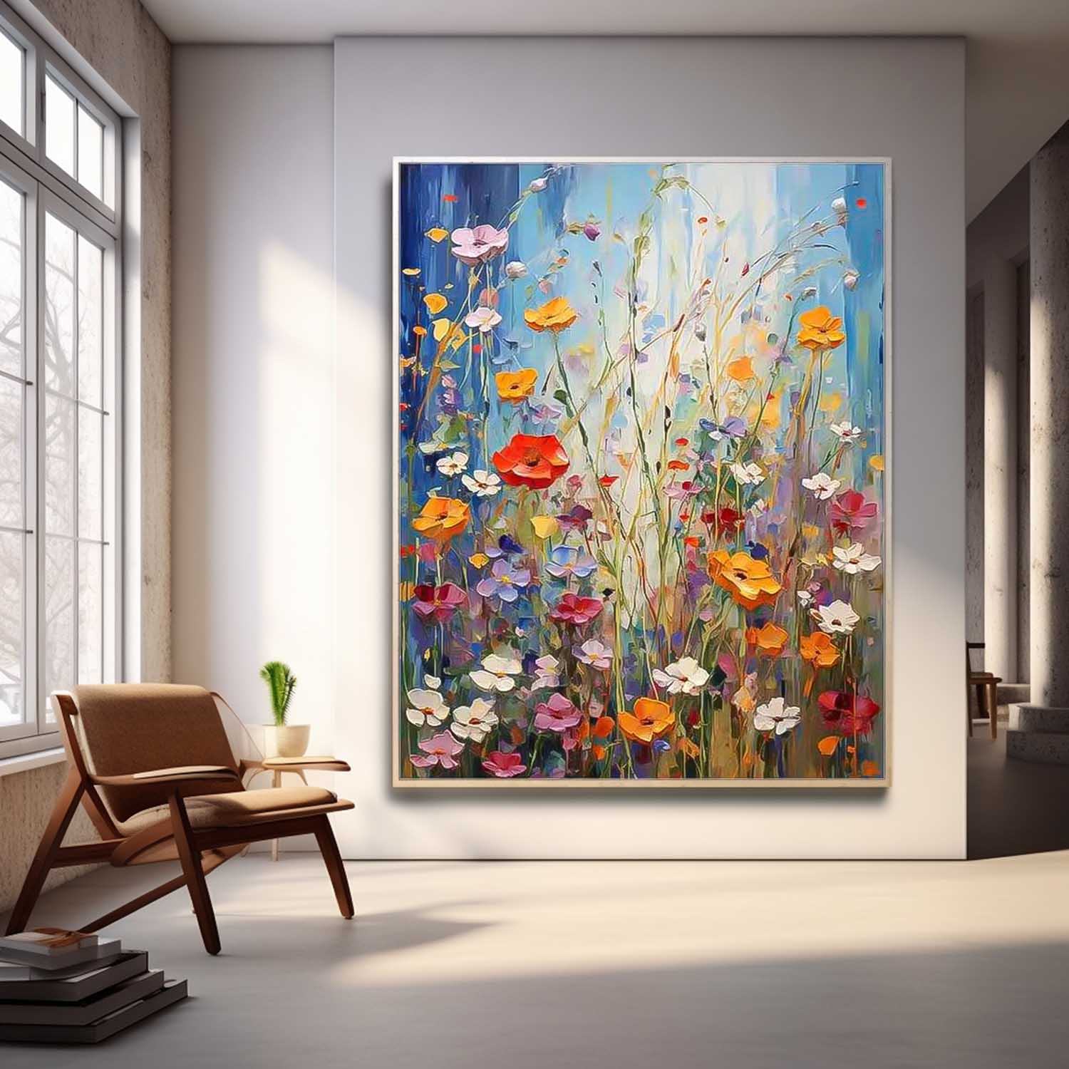 Color Floral Textured Abstract Acrylic Wall Art Custom Impasto Painting On Canvas Framed For Sale