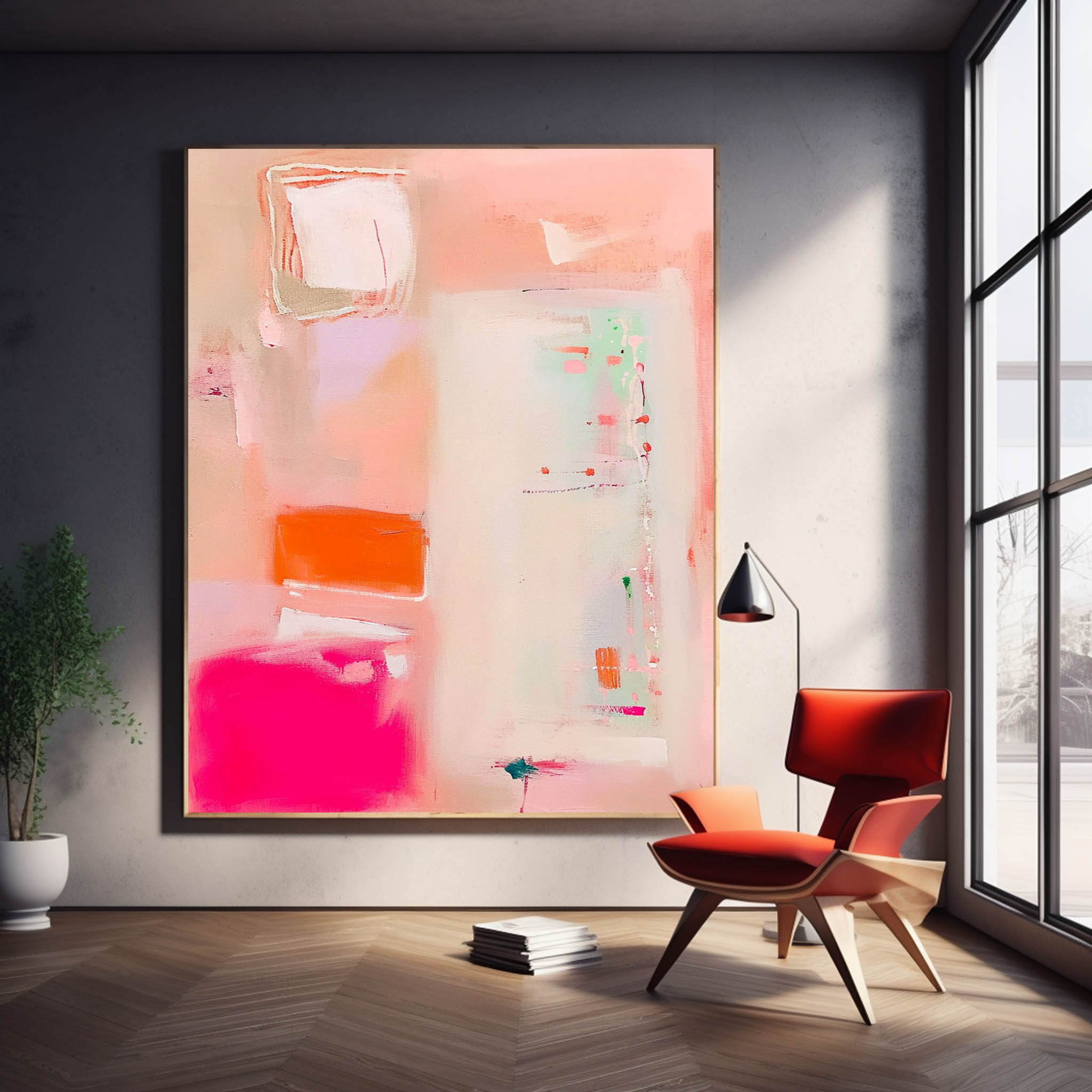 Modern Vibrant Pink Colorful Wall Art Quality Large Original Abstract Oil Painting On Canvas Home Decor