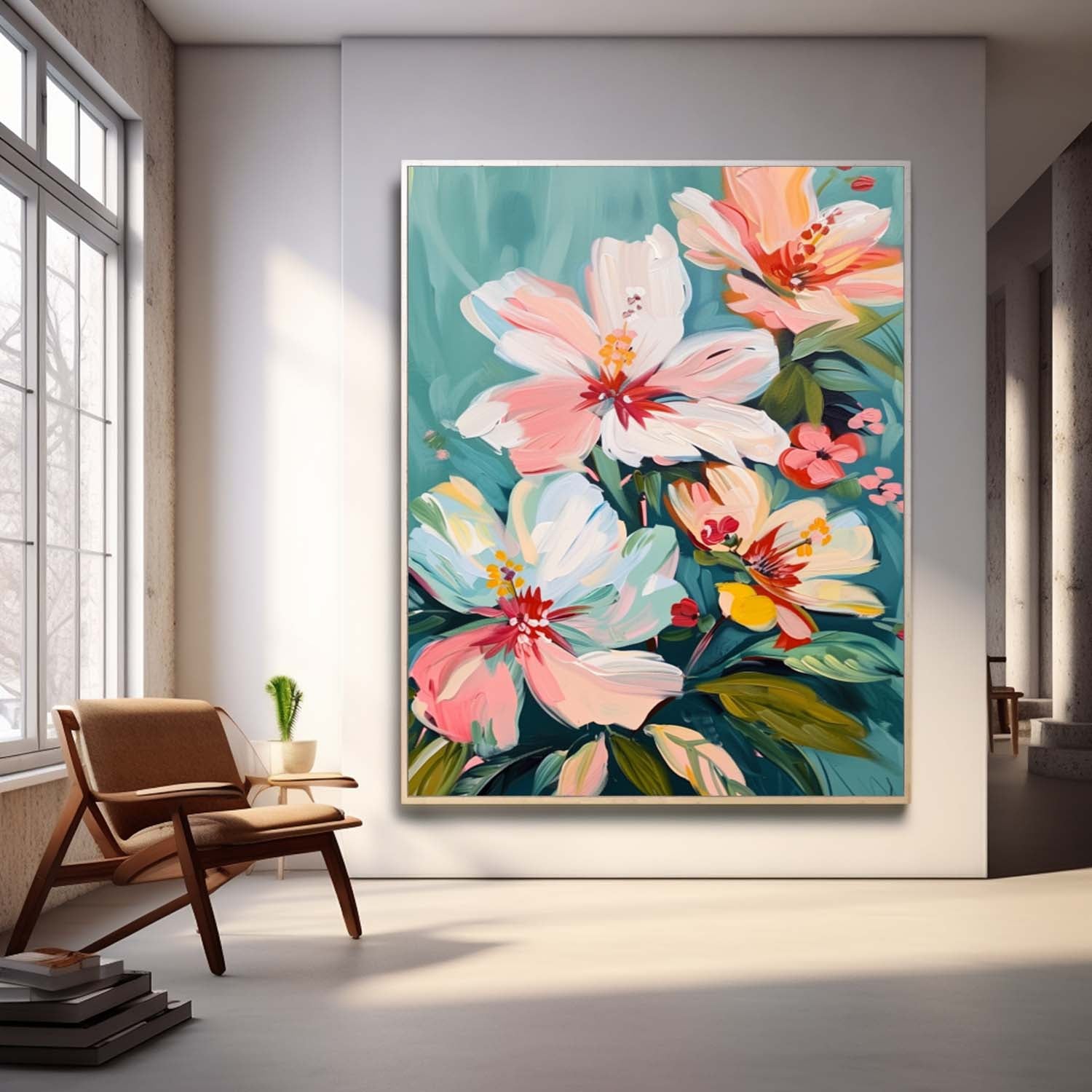 Flowers Acrylic Painting Canvas Large Textured Floral Art Original Abstract Blossom Painting Framed