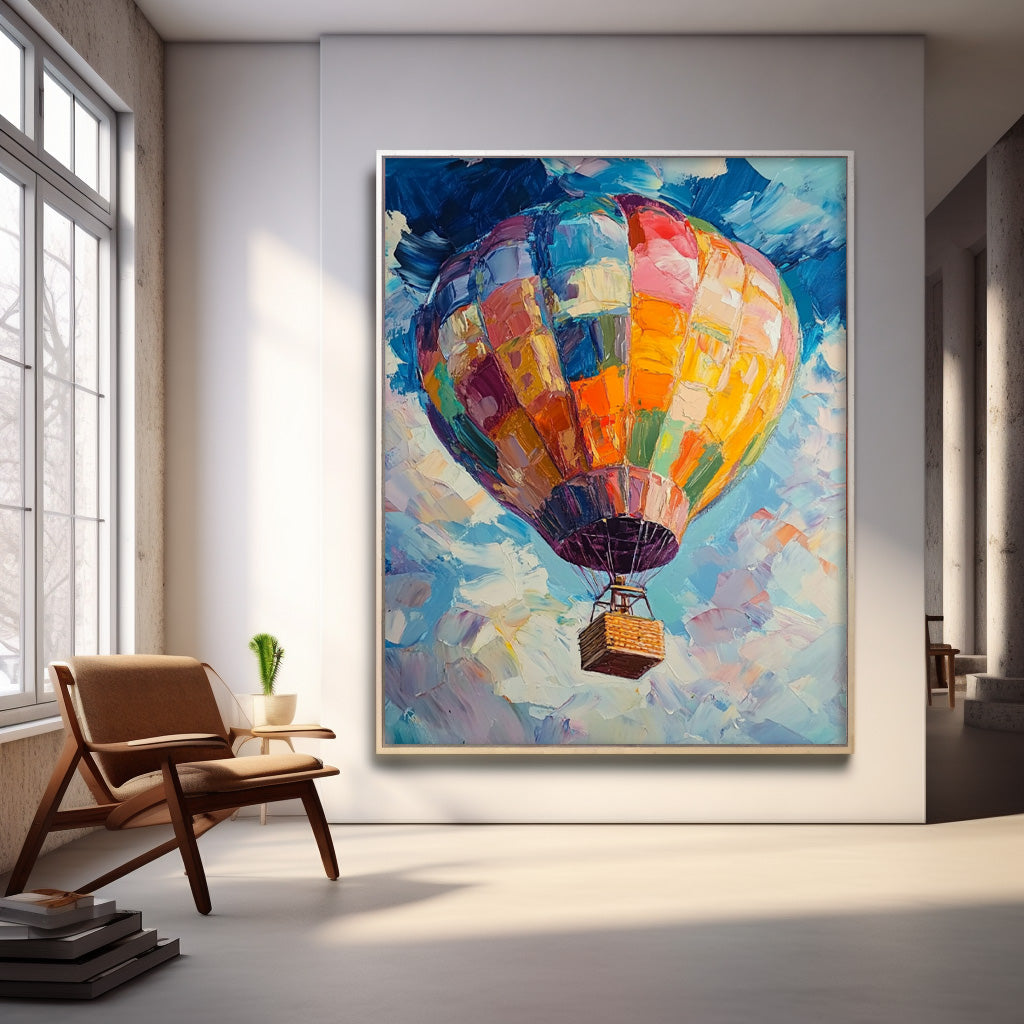 Abstract Scenery Oil Painting Large Hot Air Balloon Painting On Canvas Colorful Landscape Texture Artwork