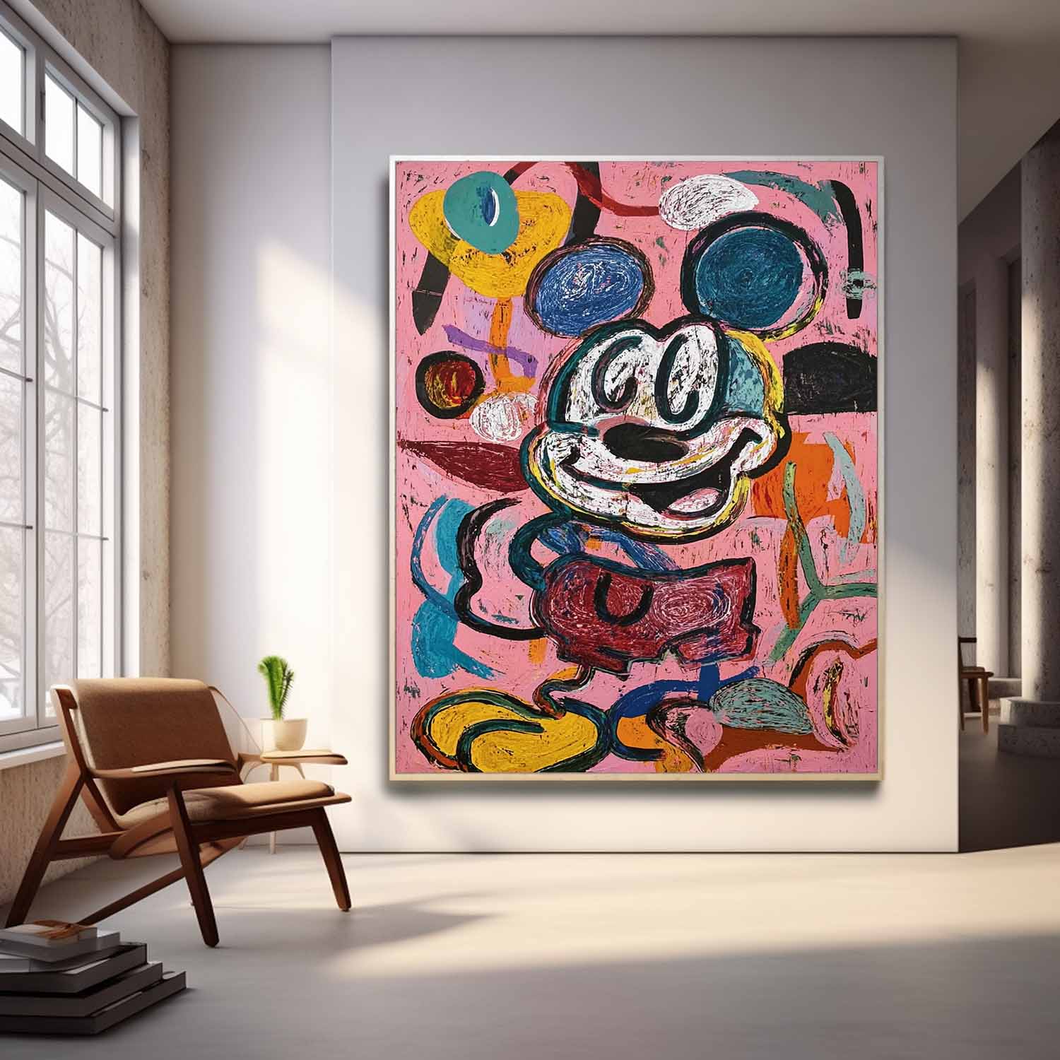 Abstract Mickey Painting Canvas Large Graffiti Cartoon Figure Wall Art Pink Original Features Artwork