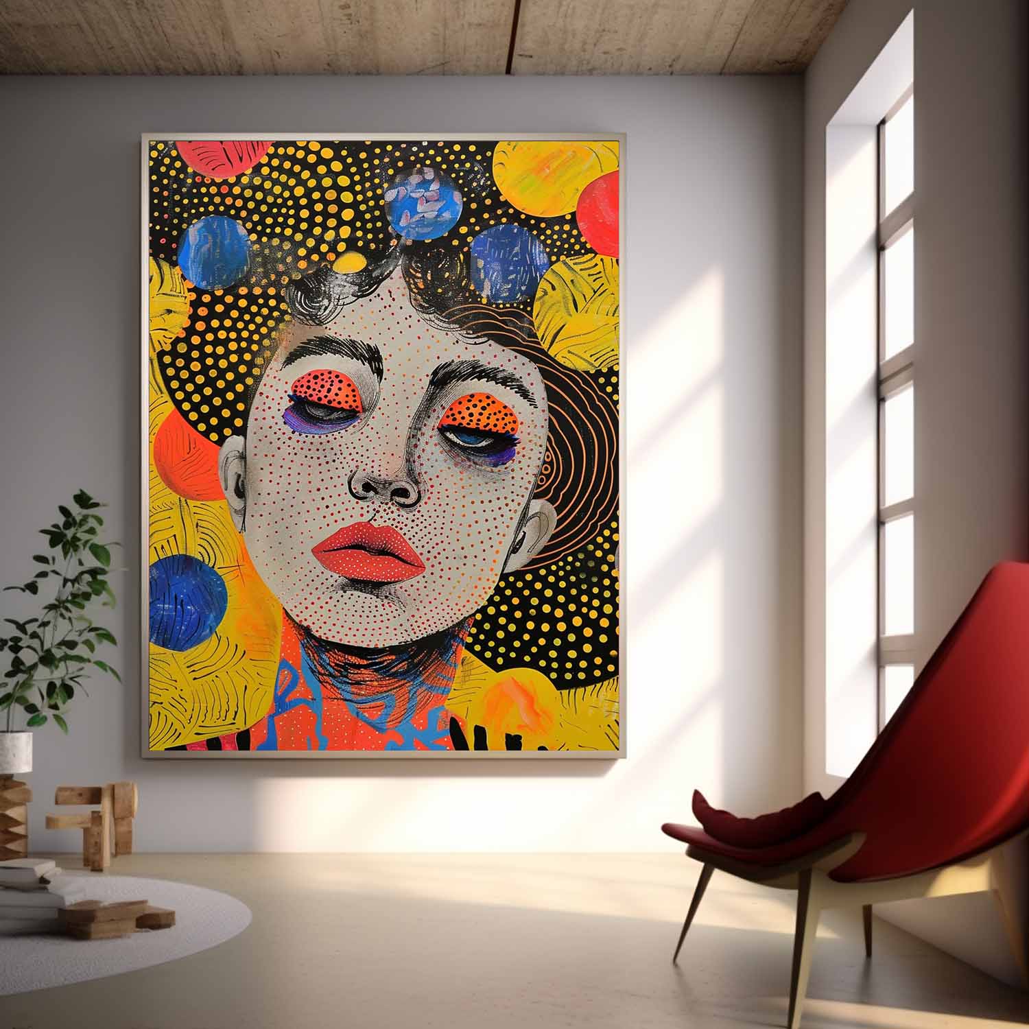 Minimalism Colorful Abstract Boho Artwork Large Figure Painting Original Gold Women Face Wall Art Gift