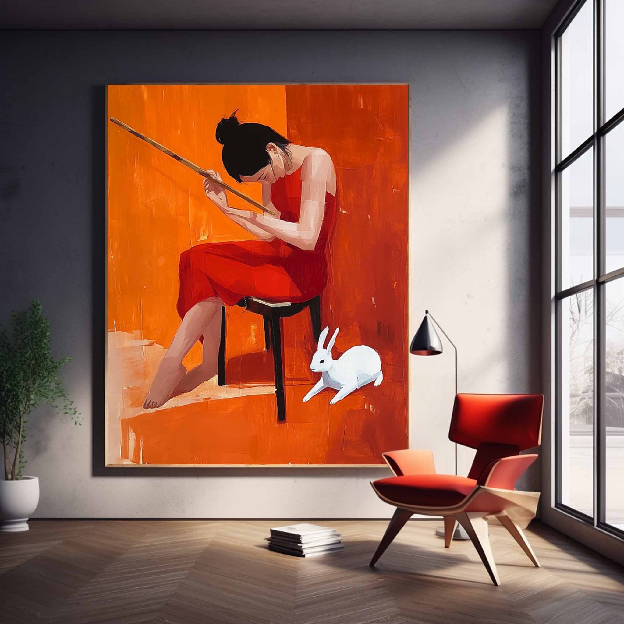 Vibrant Color Original Texture Girl Wall Art Abstract Profile Oil Painting On Canvas Portrait Modern Artwork