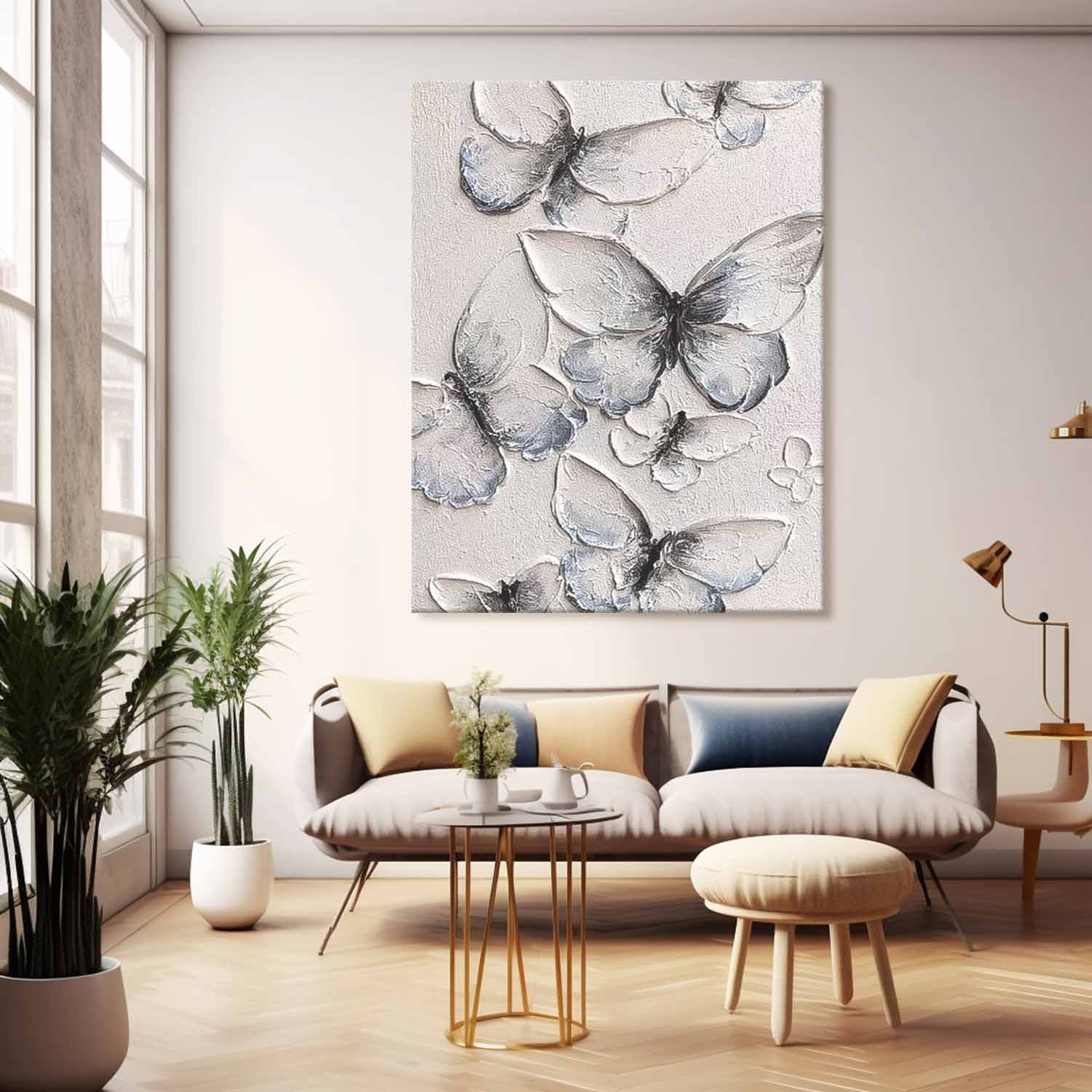 White And Blue butterfly Oil Painting Modern Texture Animal Oil Painting Impressionist butterfly Wall Art