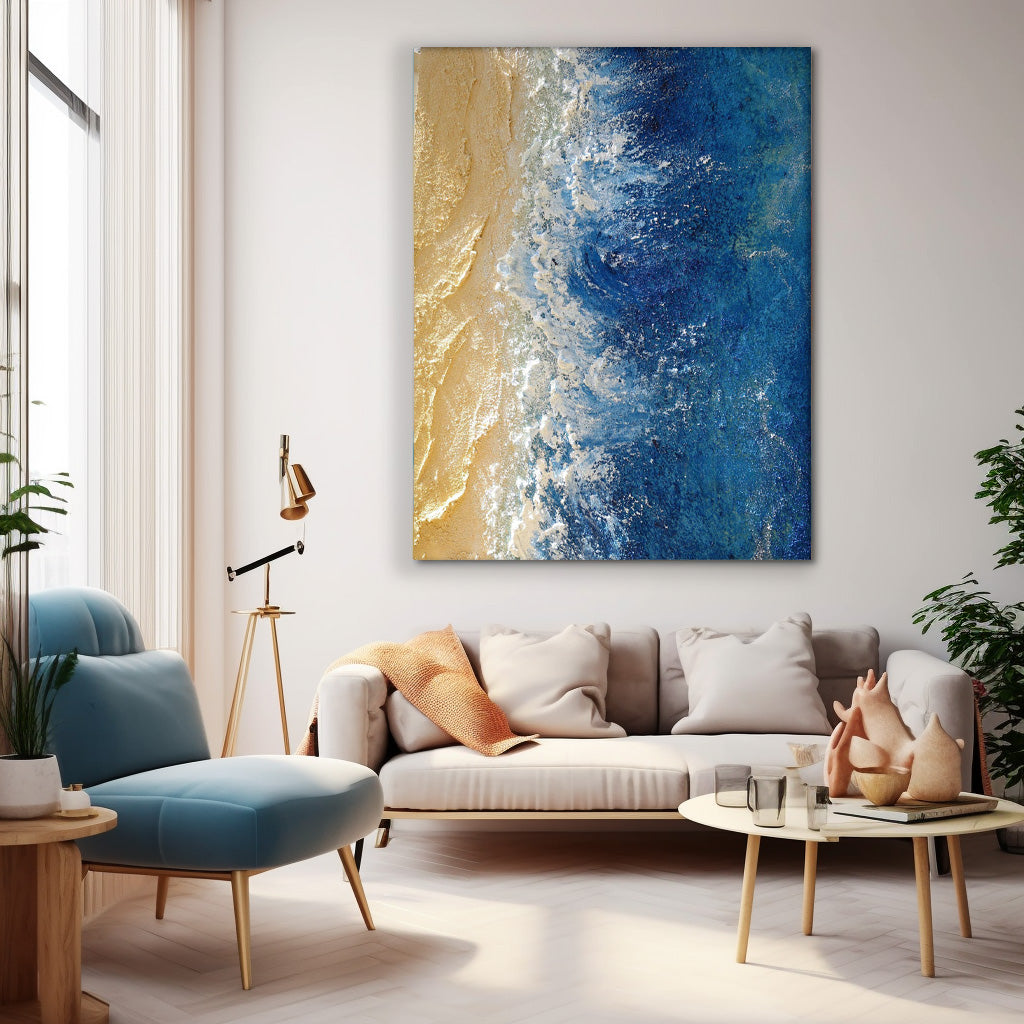 Acrylic Textured Beach And Ocean Painting Framed Large Blue Ocean Wall Art For Living Room