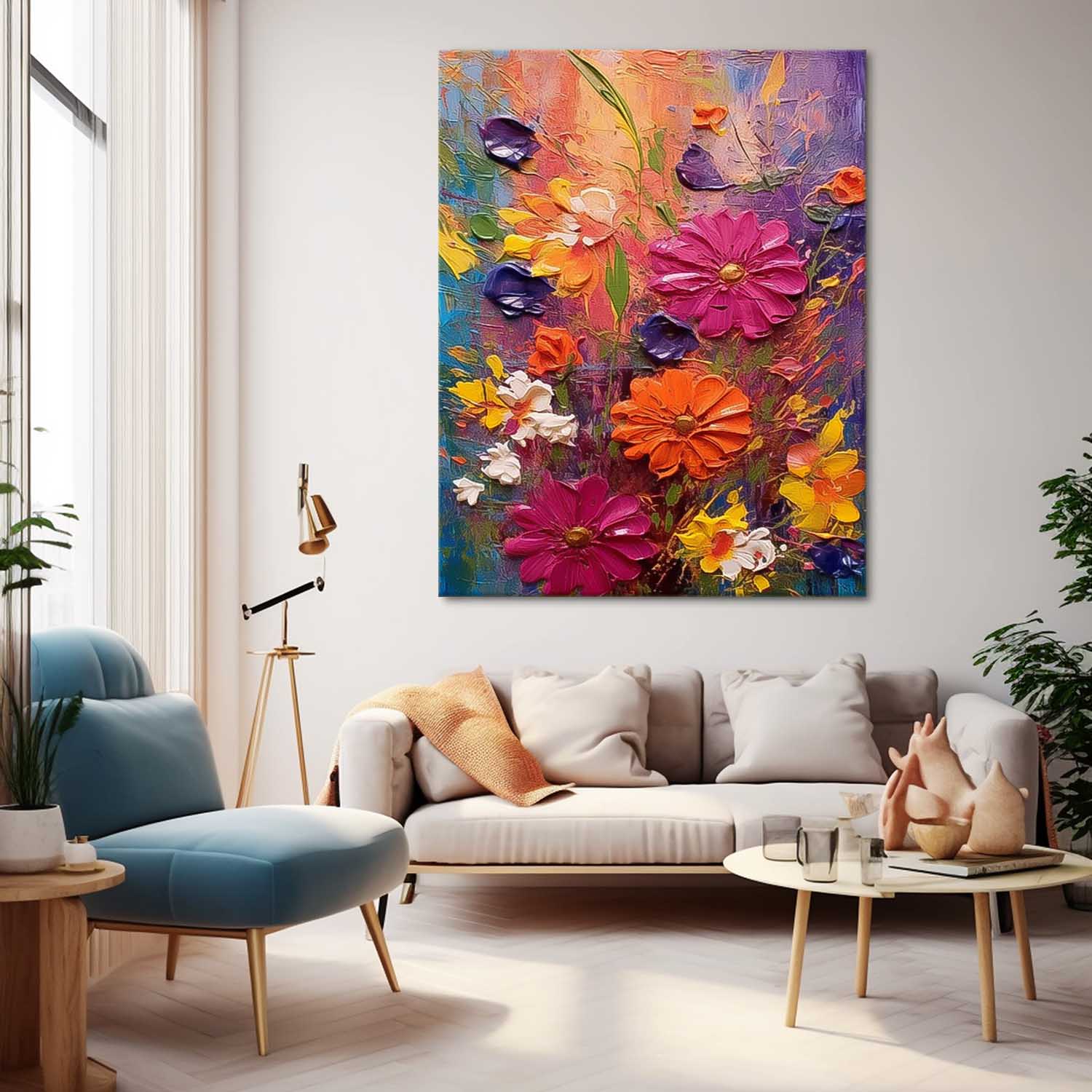 Original Floral Painting Abstract Flower Acrylic Painting On Canvas Boho Wall Decor Large Textured Wall Art Custom Home Decor