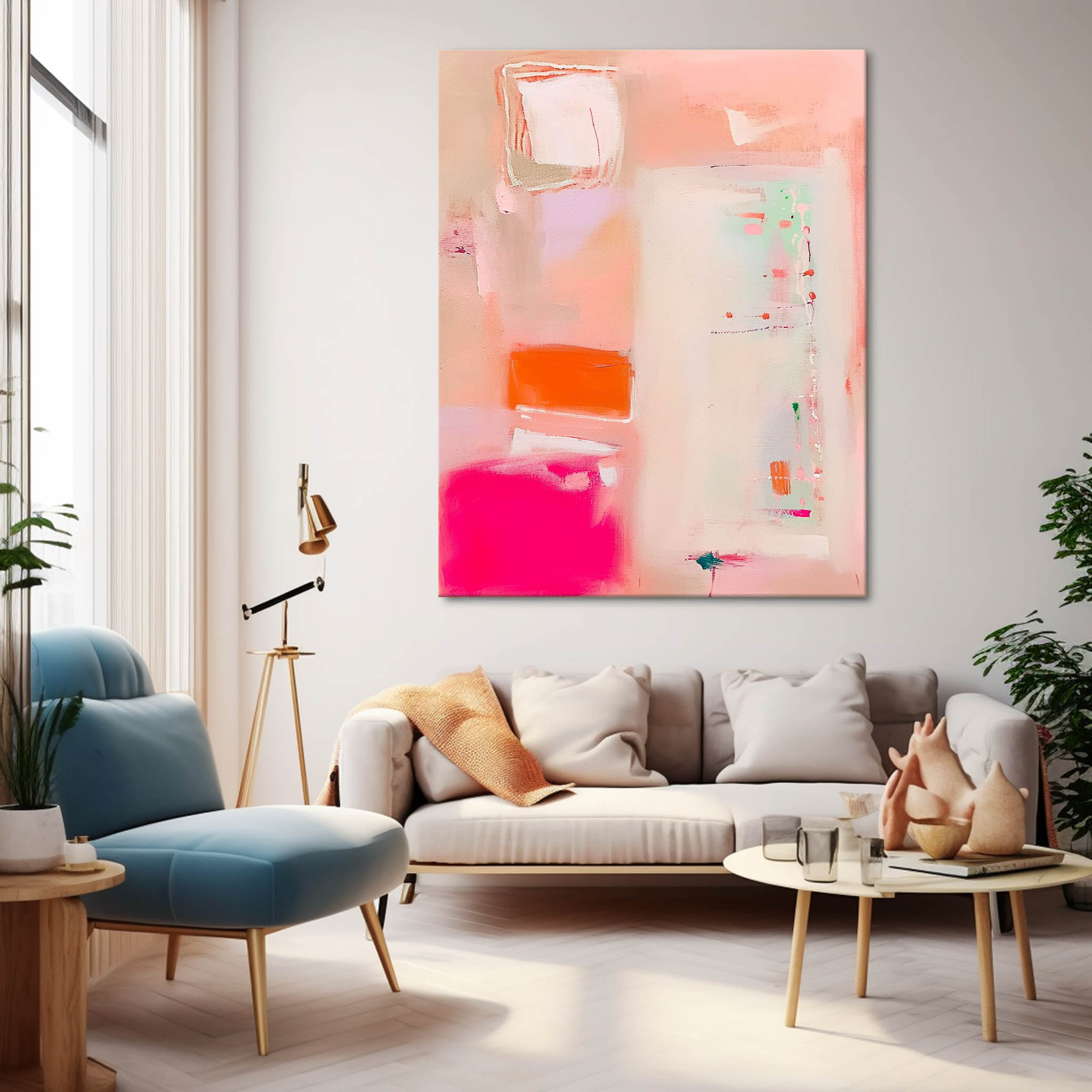 Modern Vibrant Pink Colorful Wall Art Quality Large Original Abstract Oil Painting On Canvas Home Decor