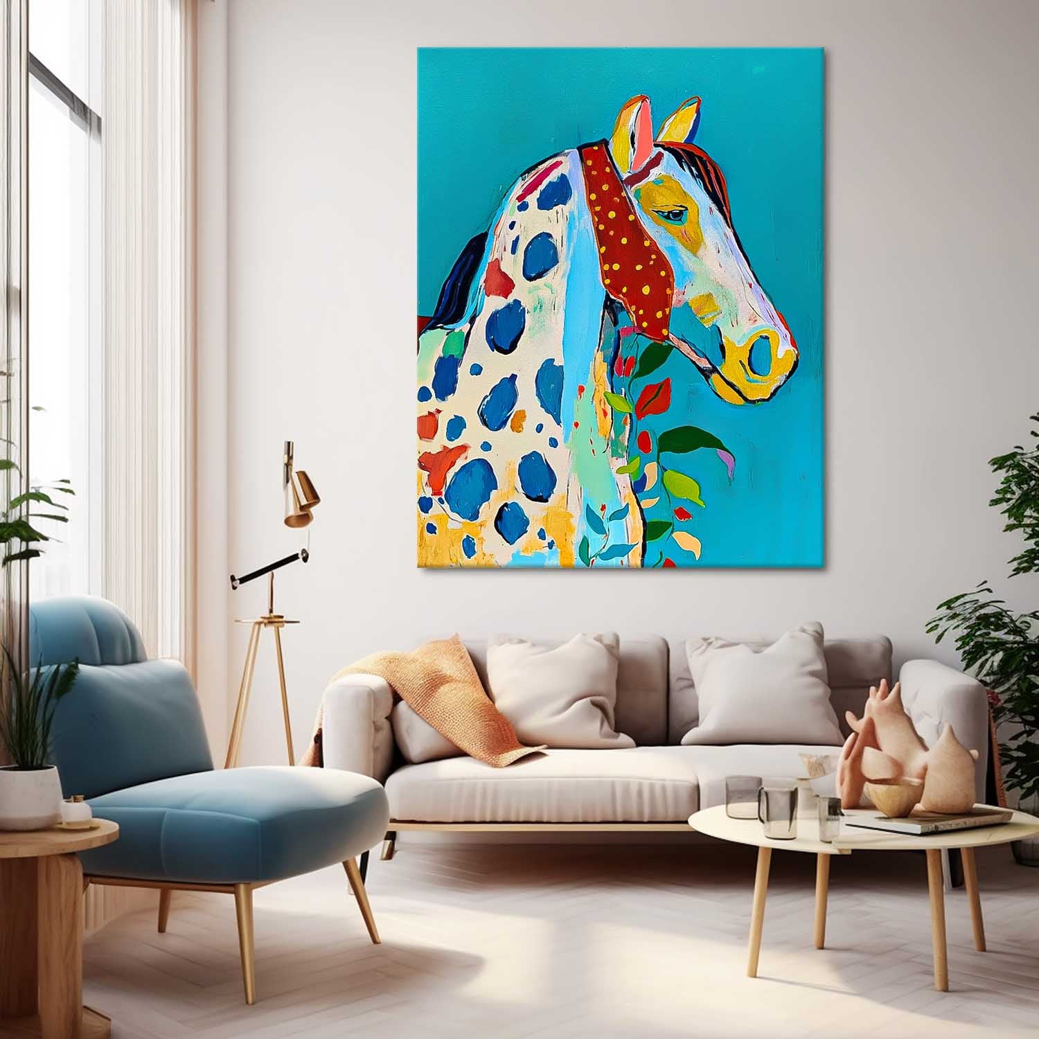 Modern Blue Horse Abstract Wall Art Minimalism Graffiti Animal Oil Painting Large Acrylic Painting Home Decor