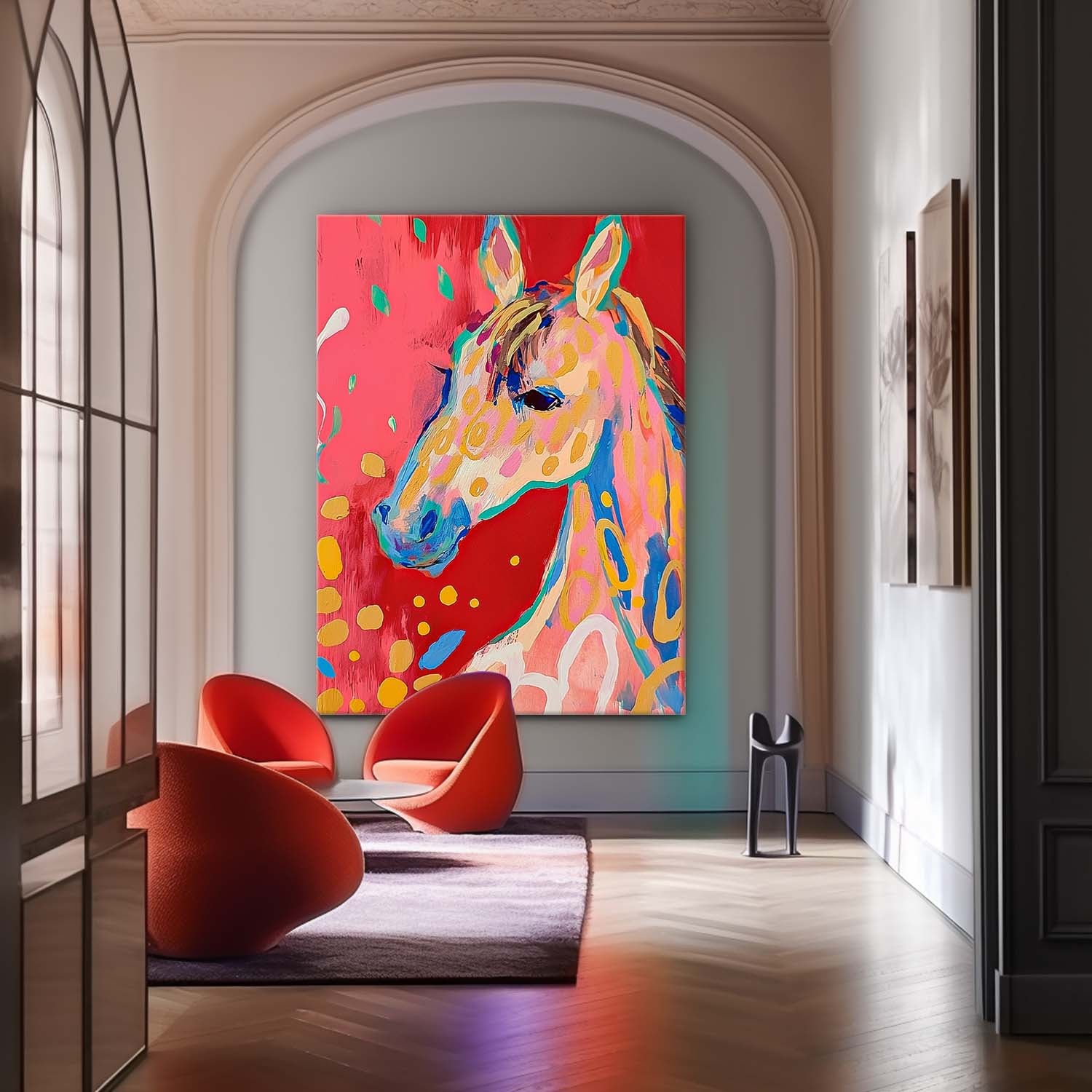 Cute Texture Animal Oil Painting Large Horse Acrylic Painting Modern Colorful Foal Abstract Wall Art