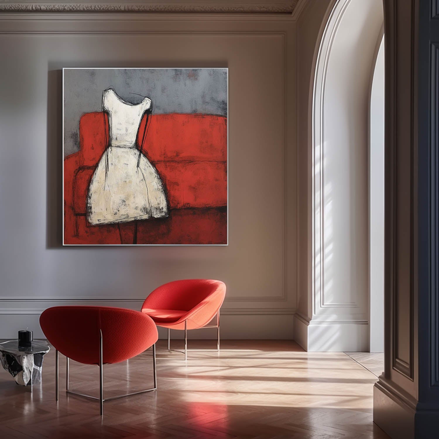 Abstract White Vintage Dress Oil Painting Original Minimalist Artwork Large Wall Art For Living Room