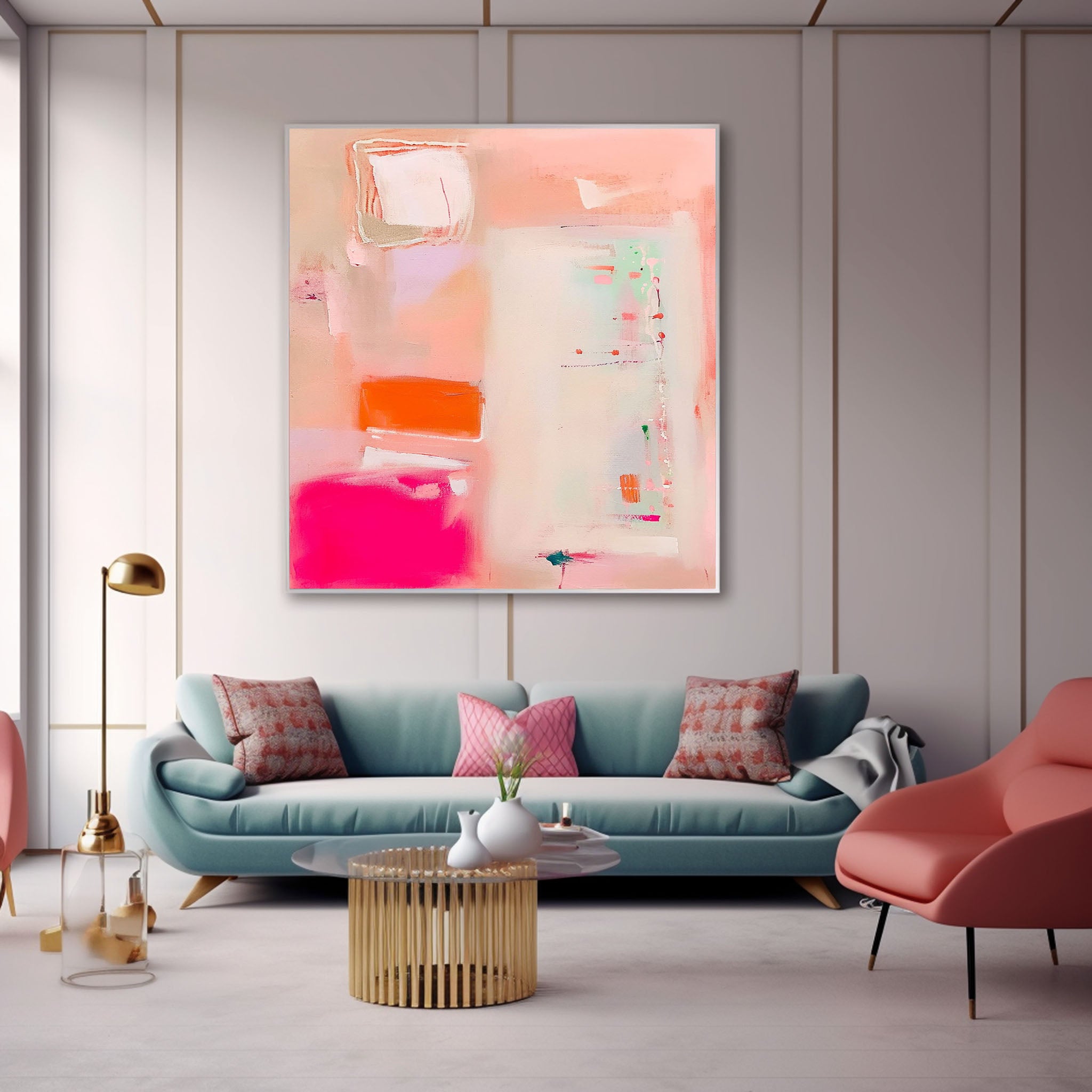 Modern Vibrant Pink Colorful Wall Art Quality Large Original Abstract Oil Painting On Canvas Home Decor