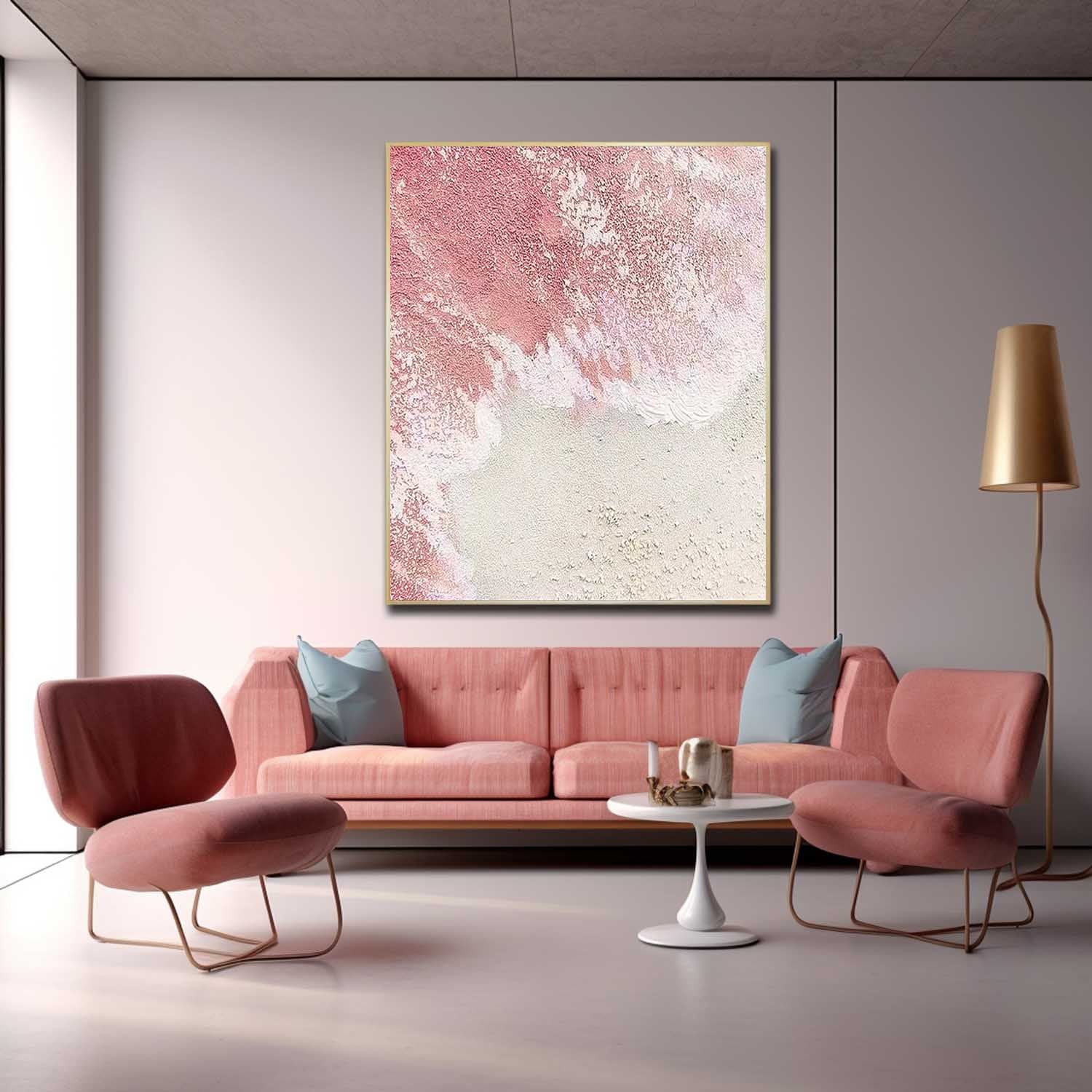 Original Abstract Beach Oil Painting On Canvas Large Pink Ocean Wall Art Handmade Texture Artwork Home Decor