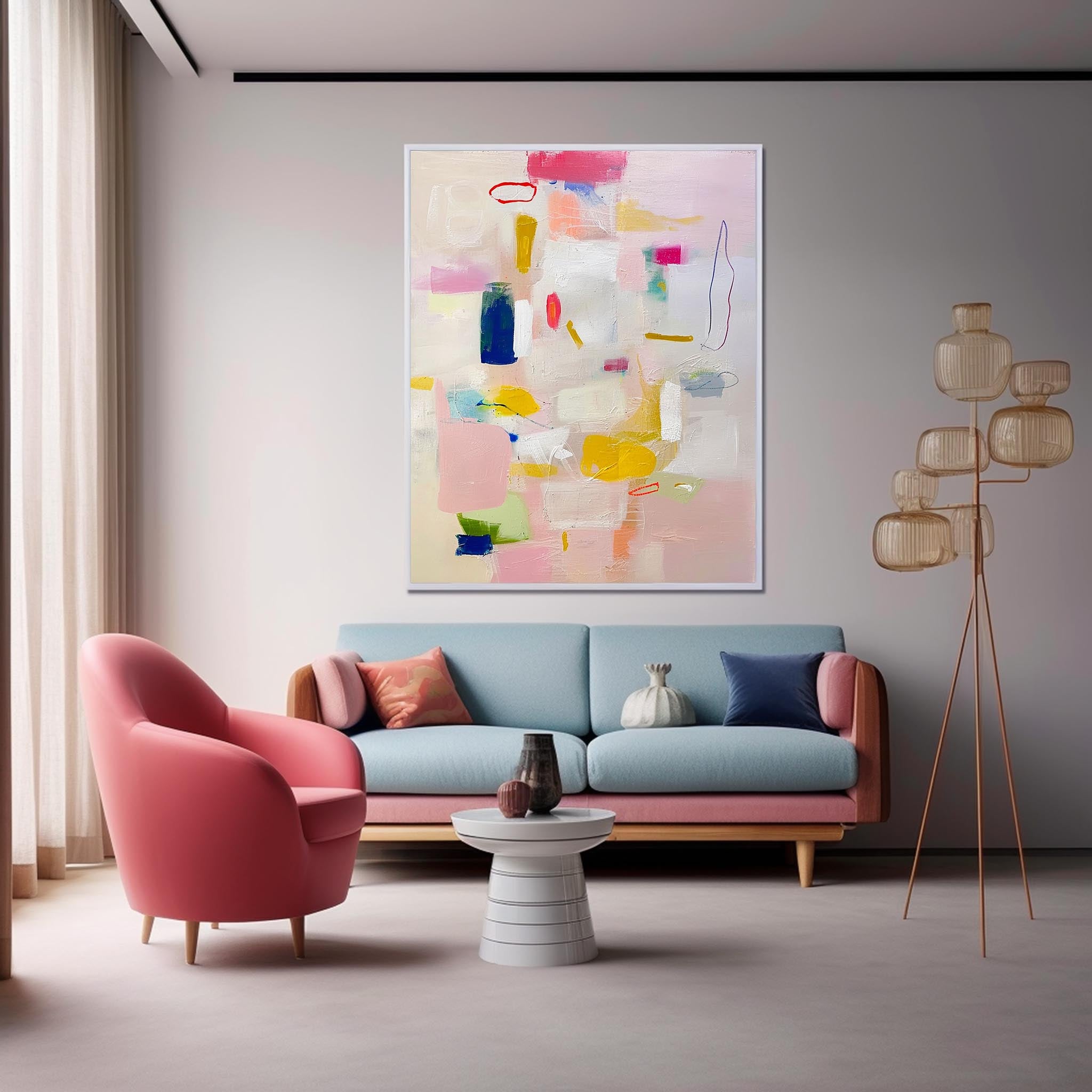Modern Vibrant Pink Colorful Wall Art Quality Large Original Abstract Oil Painting On Canvas For Living Room