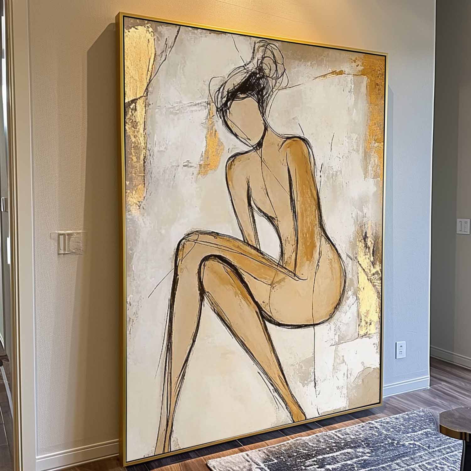 Large Character Outline Acrylic Painting Abstract Lady Artwork Original Contemporary Woman Wall Art Framed