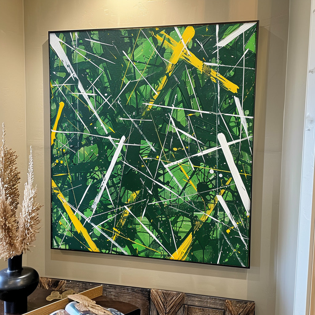 Warm Green Square Acrylic Painting Canvas Great scraper Abstract Art Original Painting For Sale